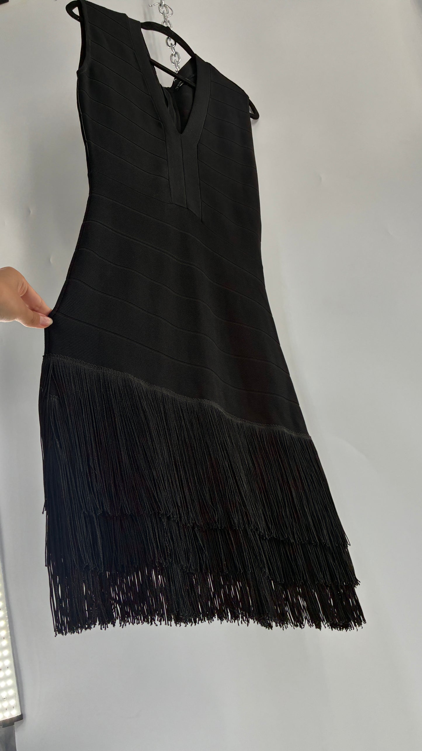 Vintage VENUS Black Bandage Mini Dress with Triple Layer Fringe Hem (10)