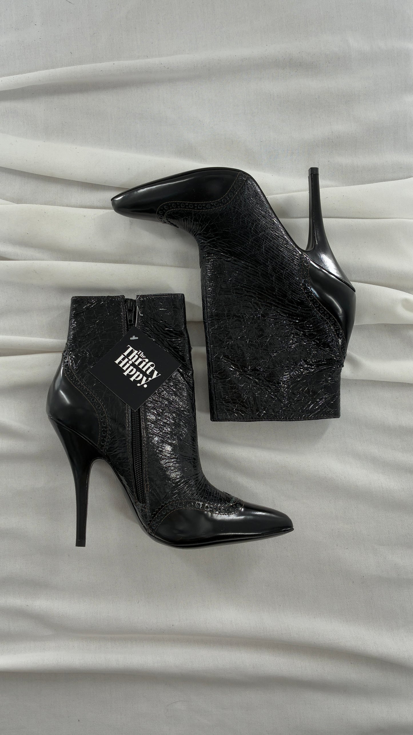 Vintage TORY BURCH Black Patent Leather Stiletto Boots  (9.5)