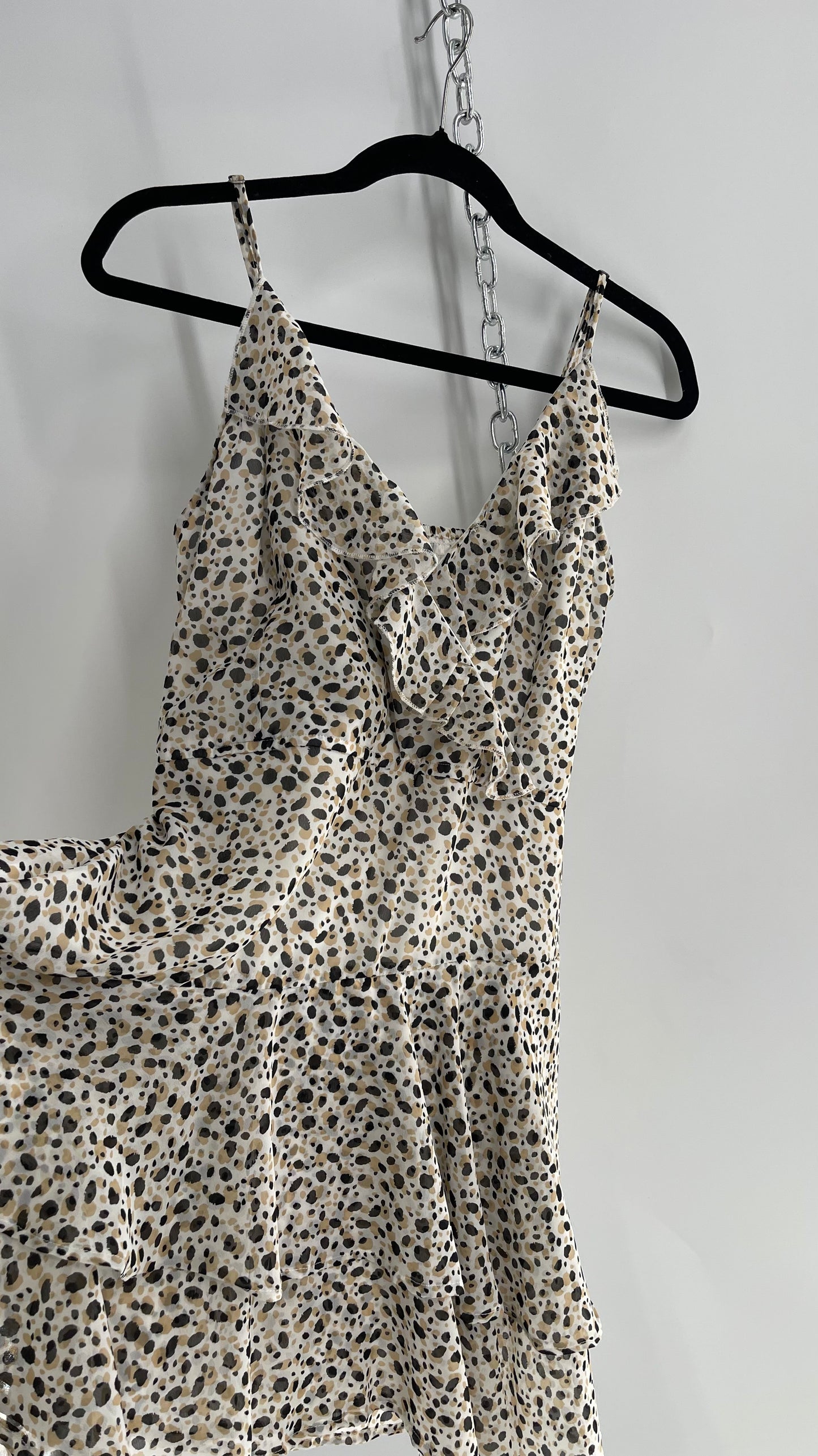 Cheetah Printed Dress with Asymmetric Ruffled Hem(XL)