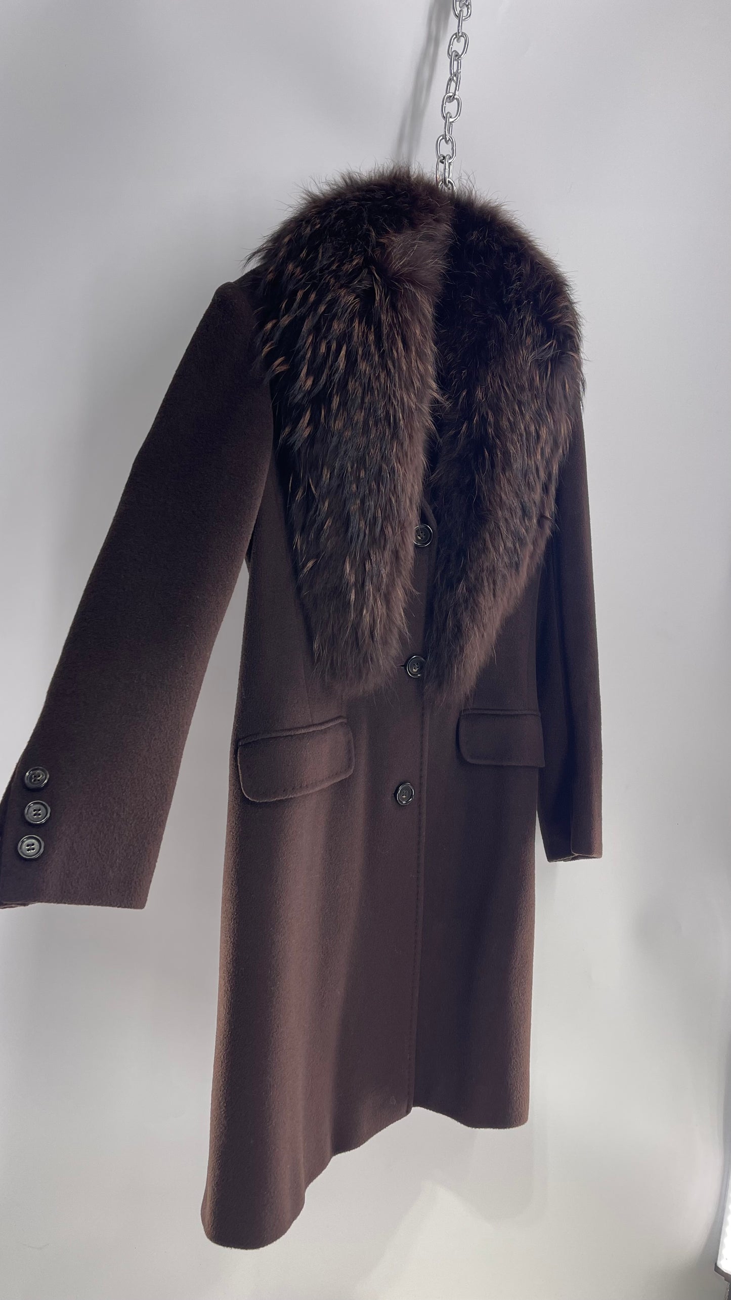 Vintage Designer Cinzia Rocca Brown Coat with Exaggerated Fur Lapel (4)