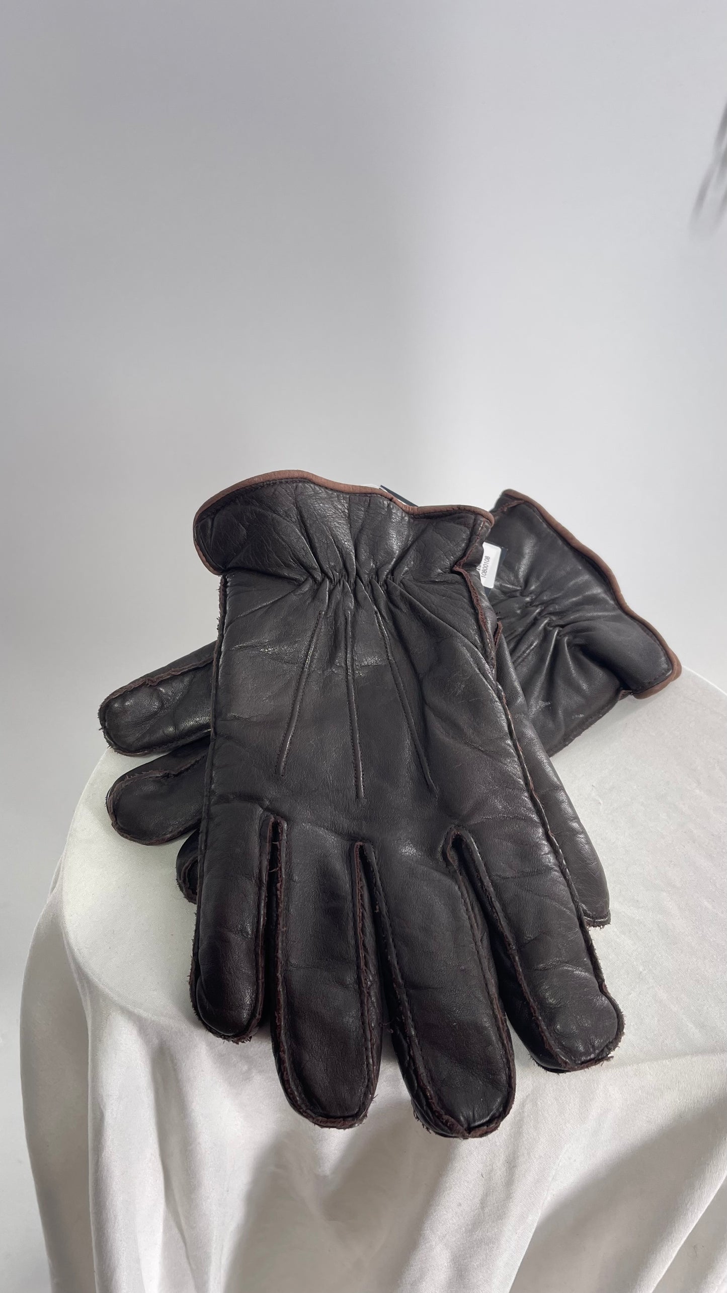 Vintage Eddie Bauer Brown Leather Lined Gloves (Medium)