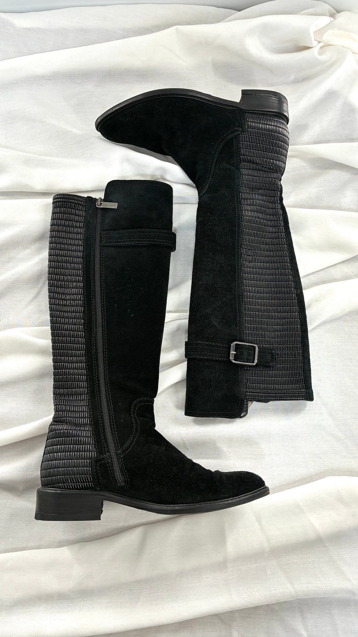 Vintage AQUATALIA Black Genuine Suede Riding Boot with Ribbed Detailing  (6.5)