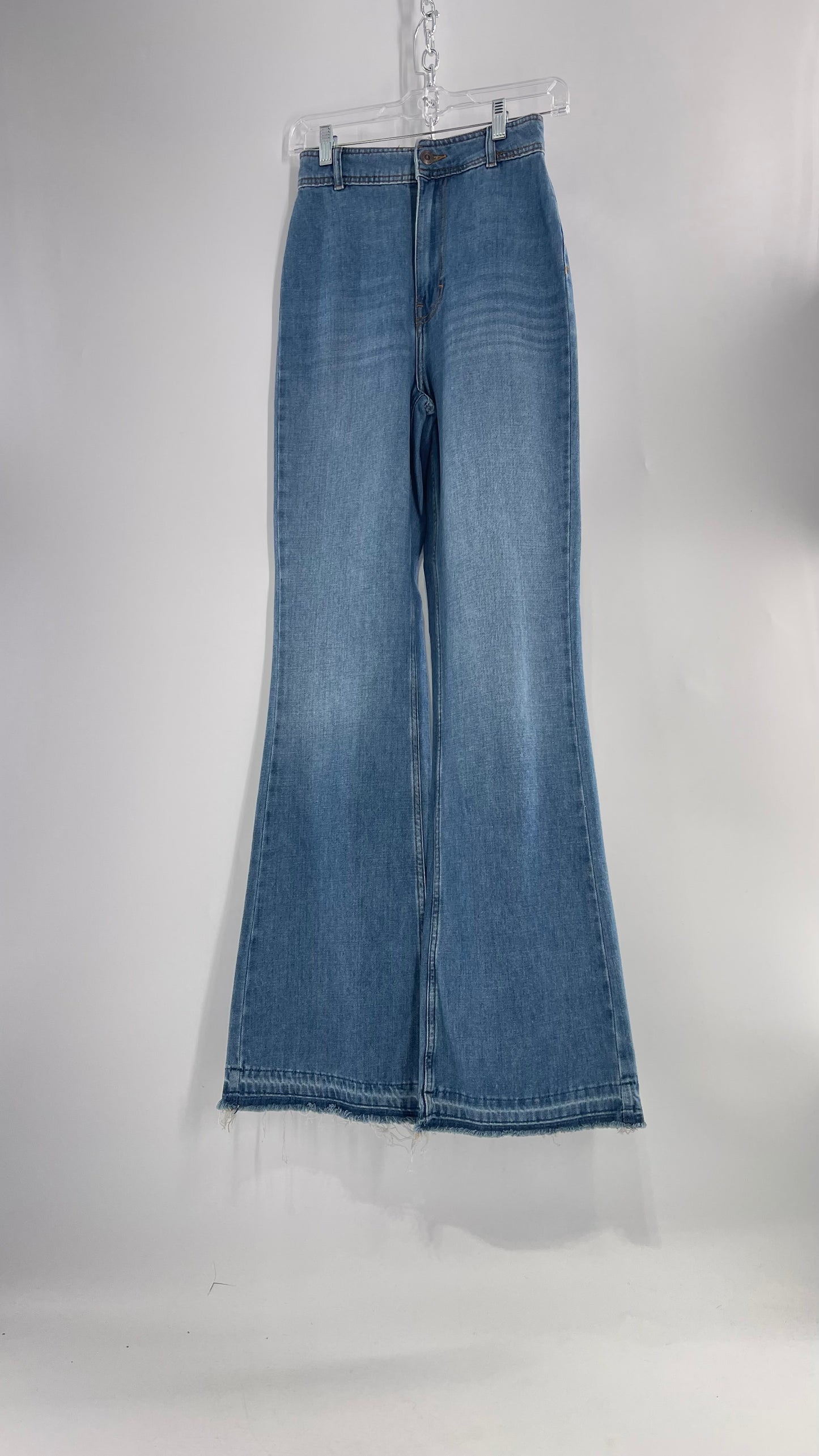 Free People Light Wash High Waisted Wide Leg Jeans (25)