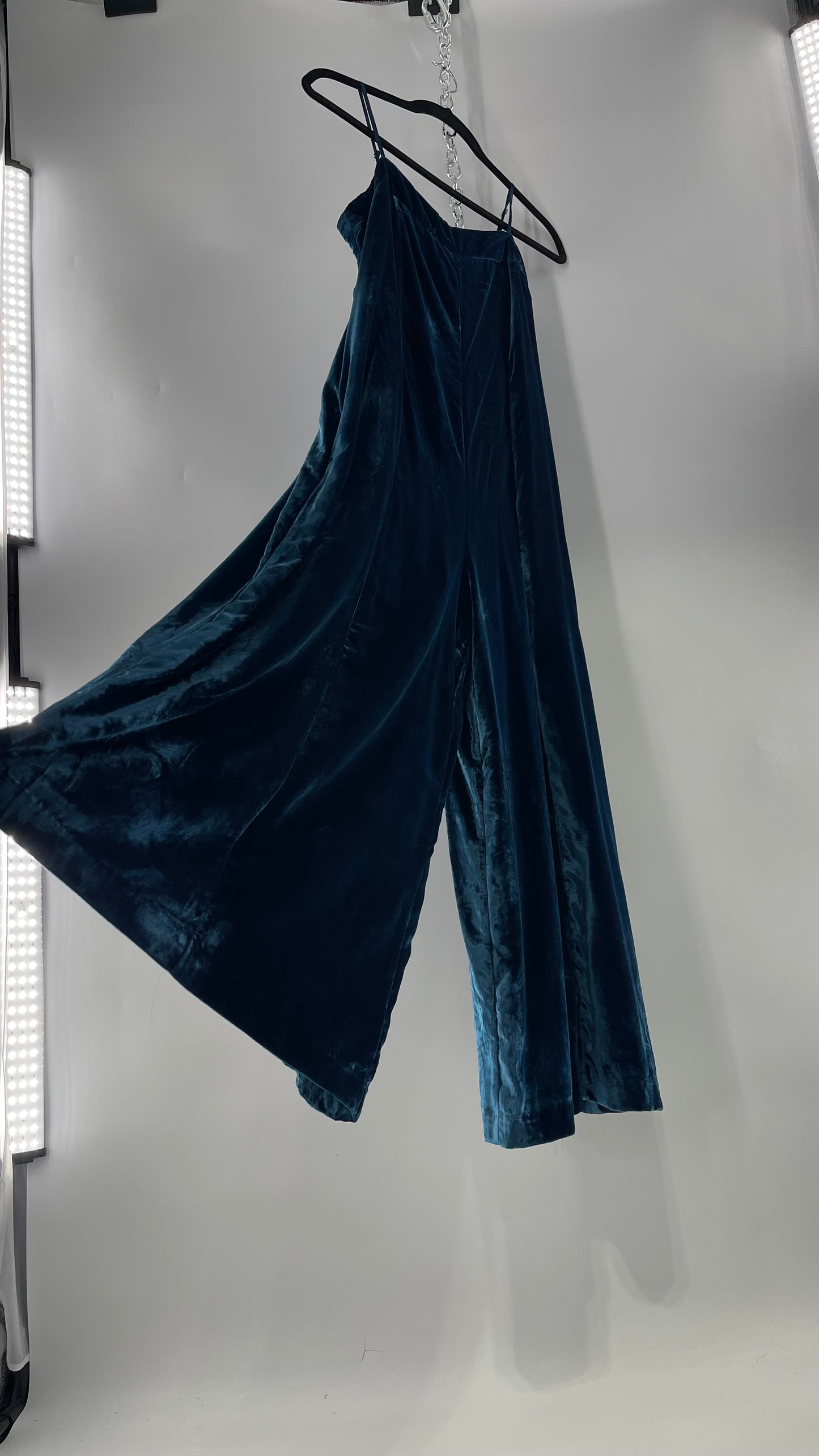 Anthropologie Blue Velvet Velour Wide Leg Jumpsuit (2)