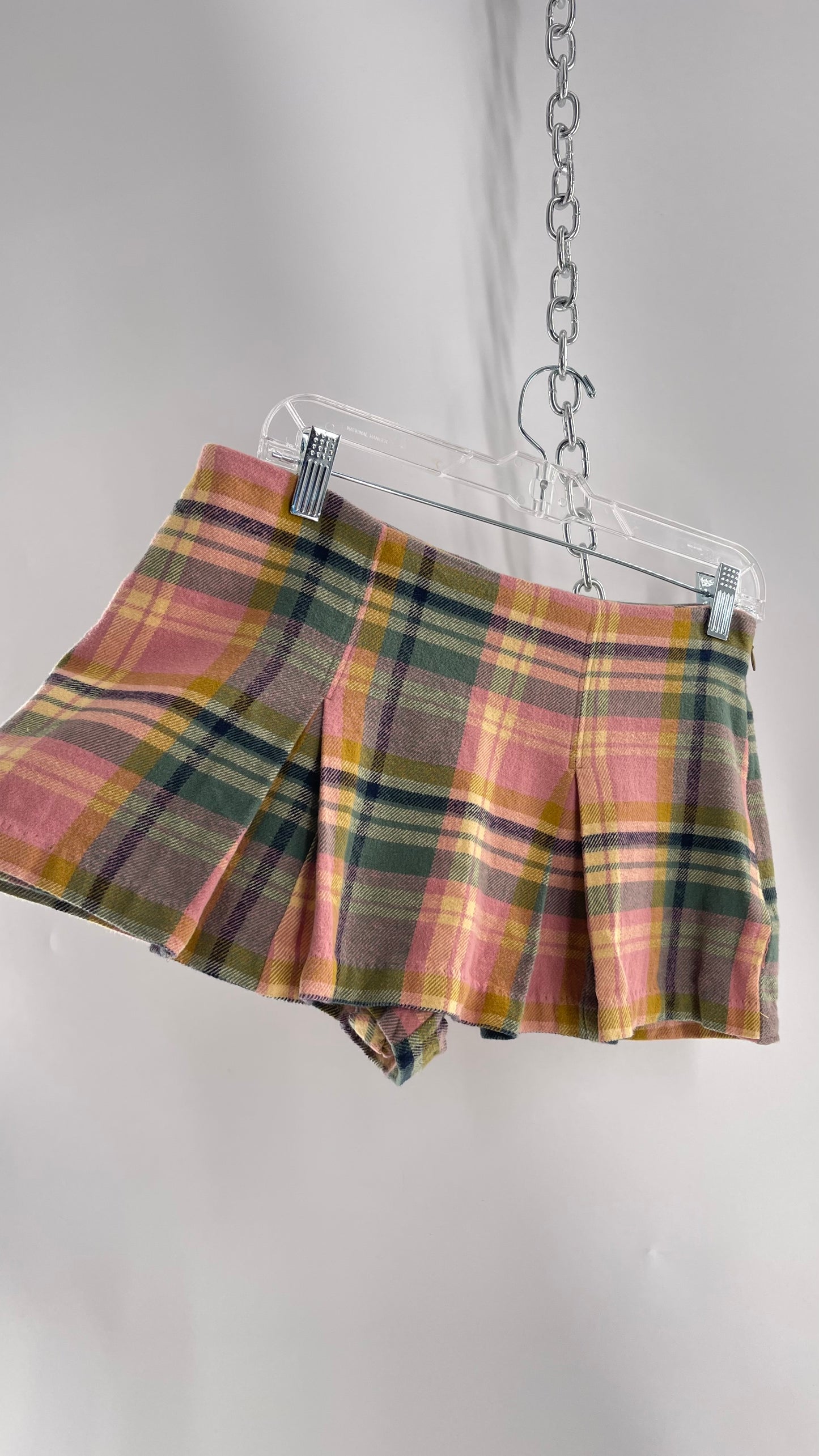 Free People Pink Plaid Pleated Micro Mini Skort with Tags Attached (4)