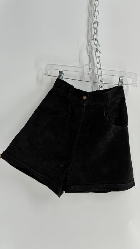 Vintage NEVADA BLUE Black Genuine Suede High Waisted Shorts (XS)
