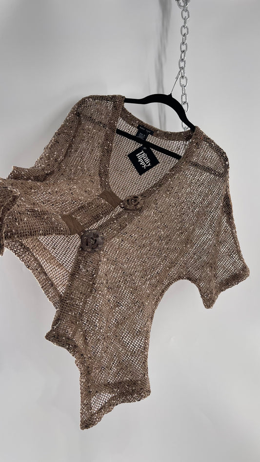 Netted Tropical Brown Short with Wooden Buttons (Medium)