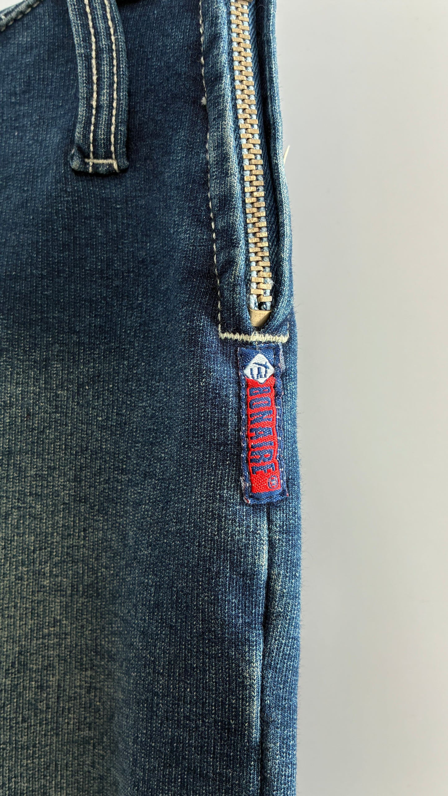 Vintage BONAIRE 1990s Rare Jeans with Faded Thighs + Bum, Low Waist, and Crochet Legs (34)