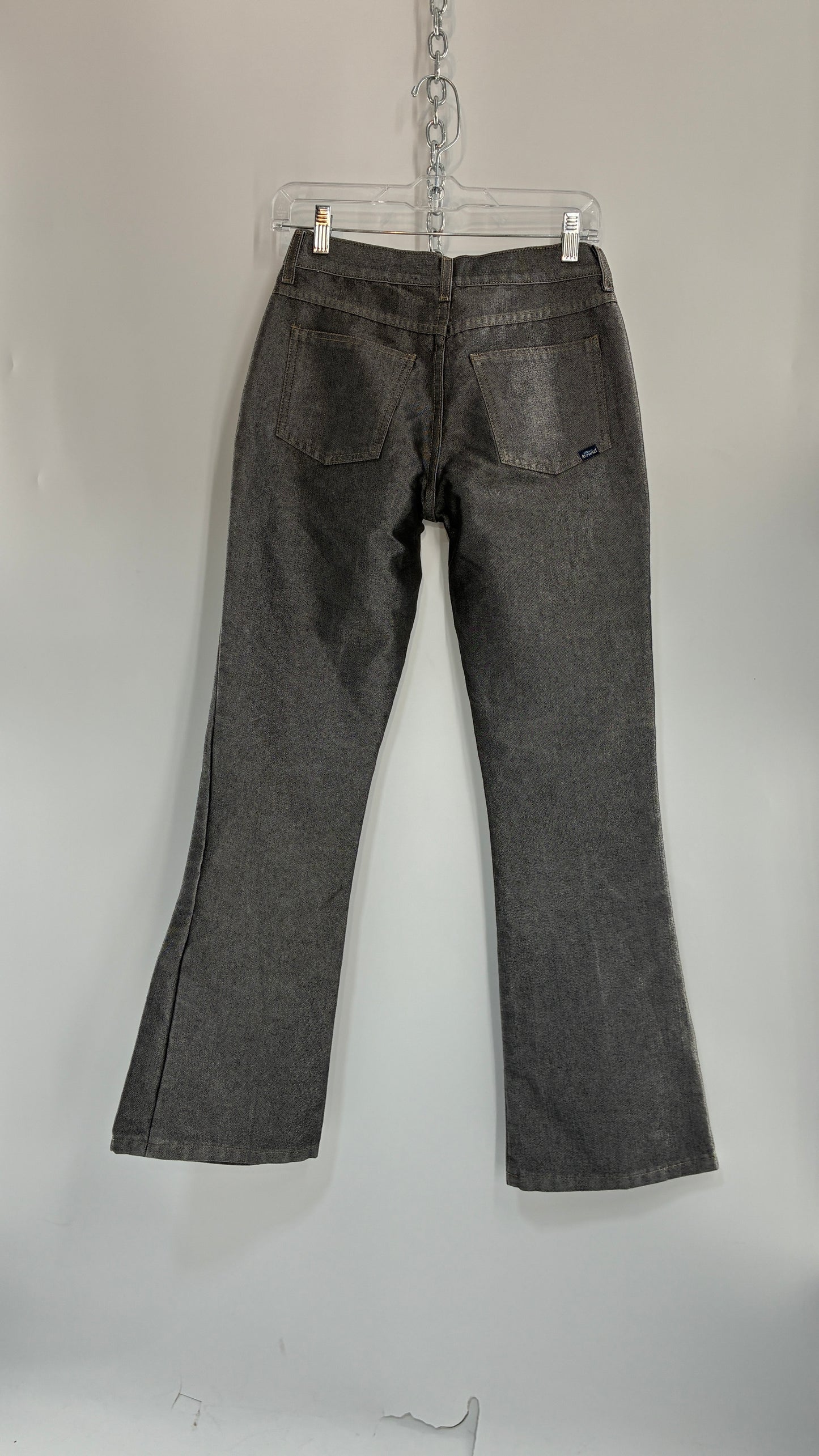 Vintage BLUE ASPHALT Metallic Silver Grey Denim Low Rise Kick Flares (5)