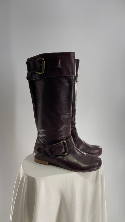 Vintage ALDO Leather Round Toe Buckle Side Boots w (37)