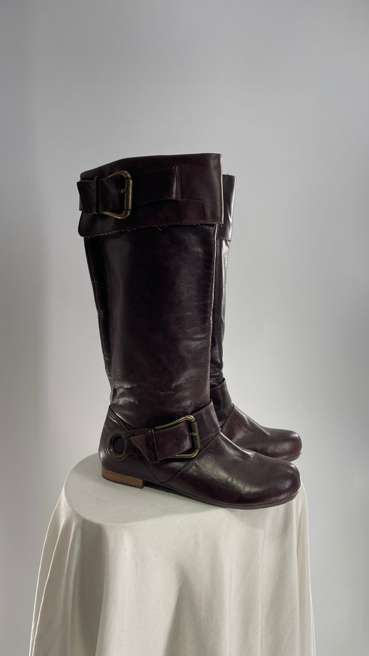 Vintage ALDO Leather Round Toe Buckle Side Boots w (37)