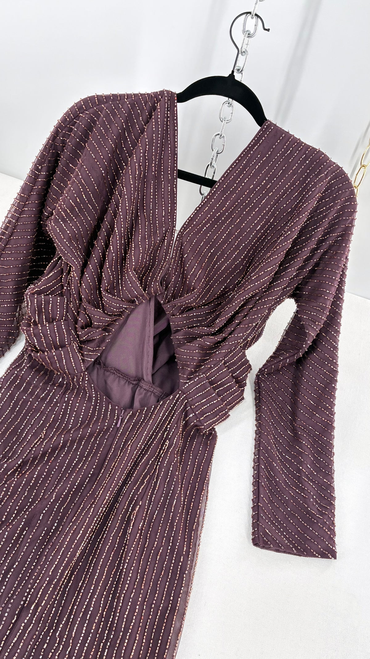 Vintage ASOS Beaded Plum Dress with Draping Open Back (6)