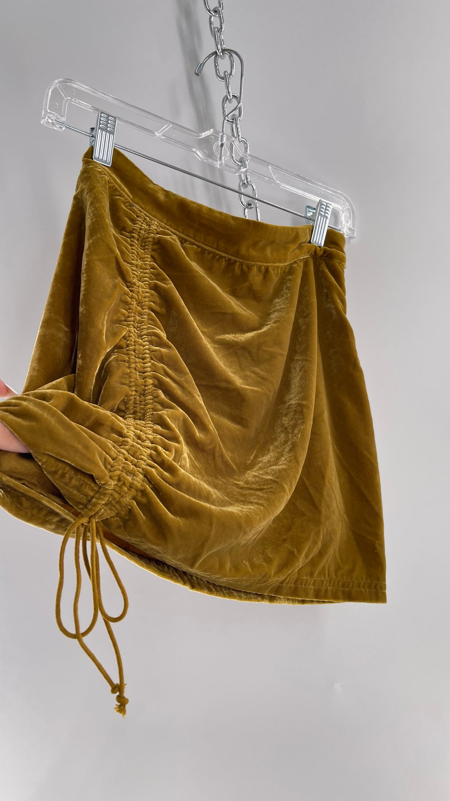 Free People Mustard Velvet Ruche Side Skirt (0)