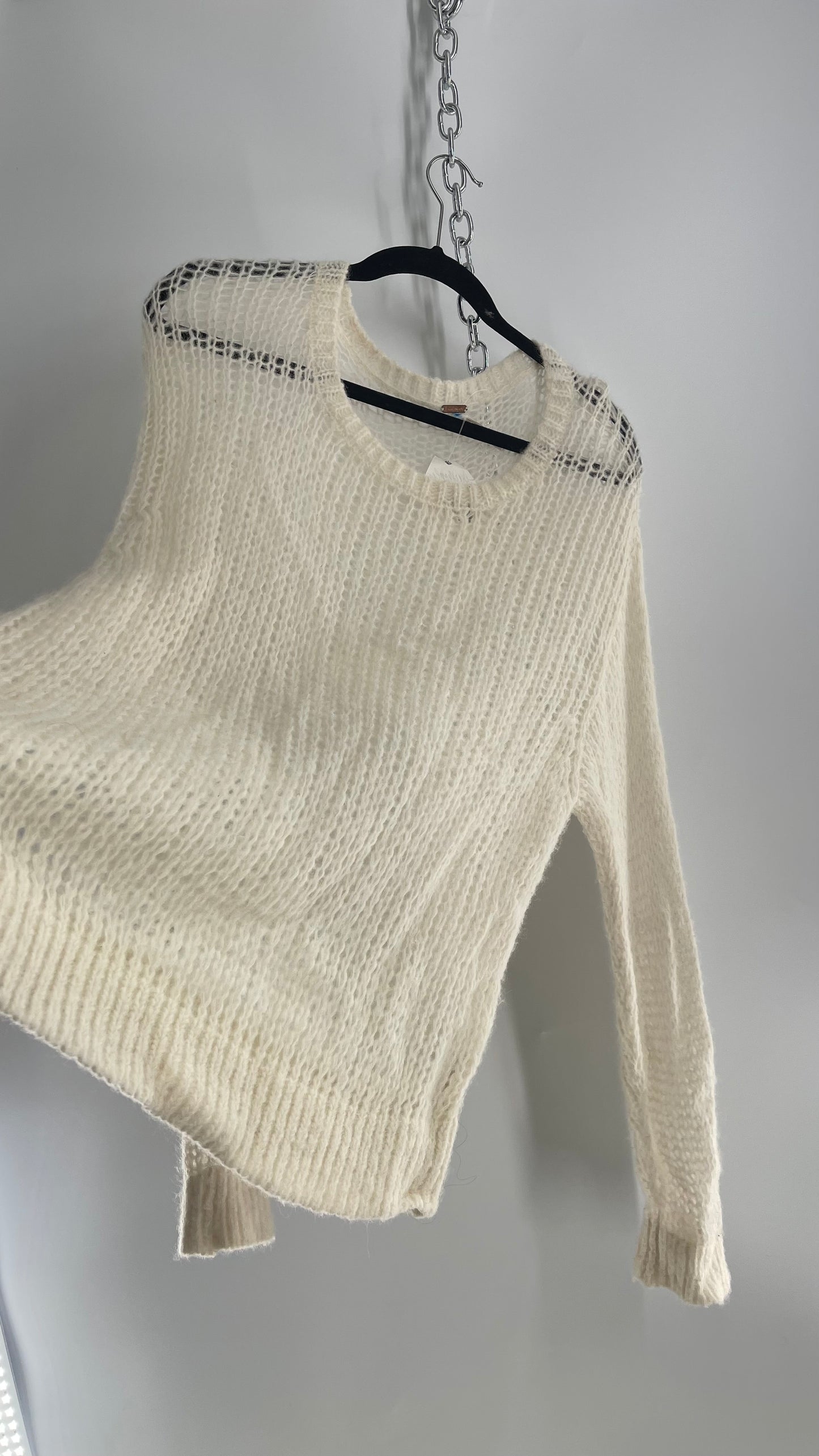 Free People White Open Knit Alpaca Sweater (Large)