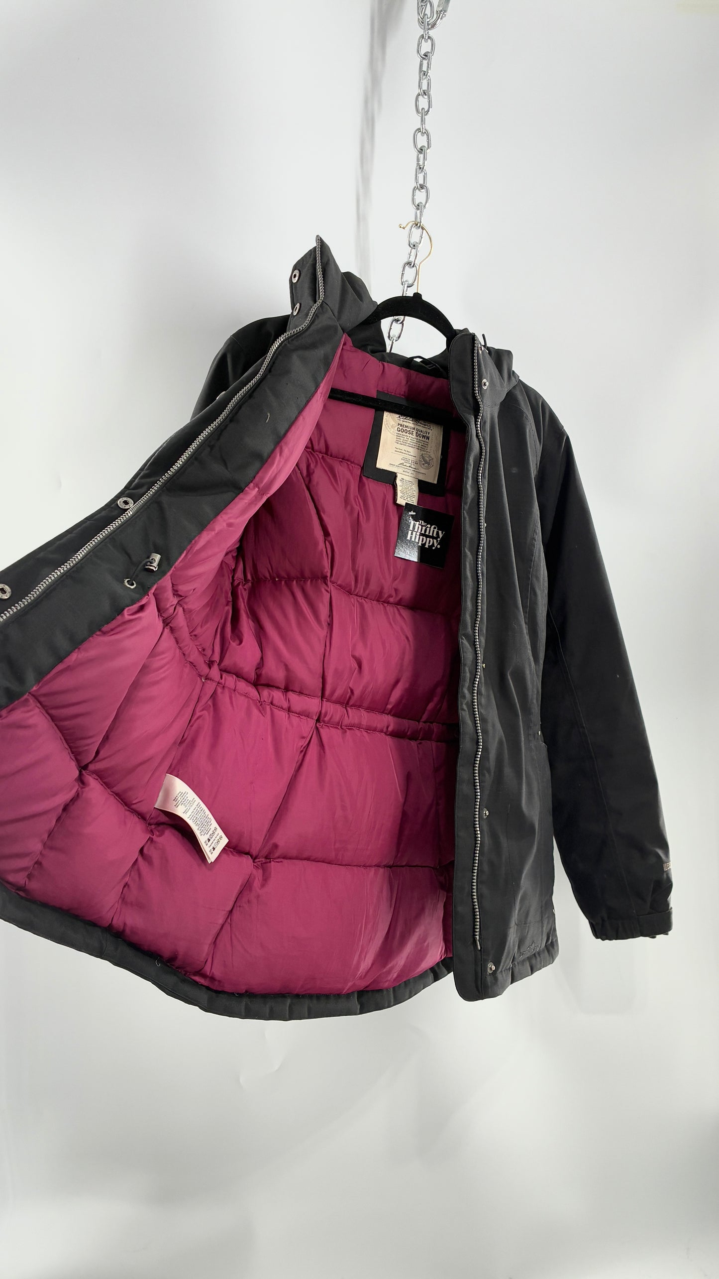 EDDIE BAUER Goose Down Black Jacket with Puffer Lining (Medium)