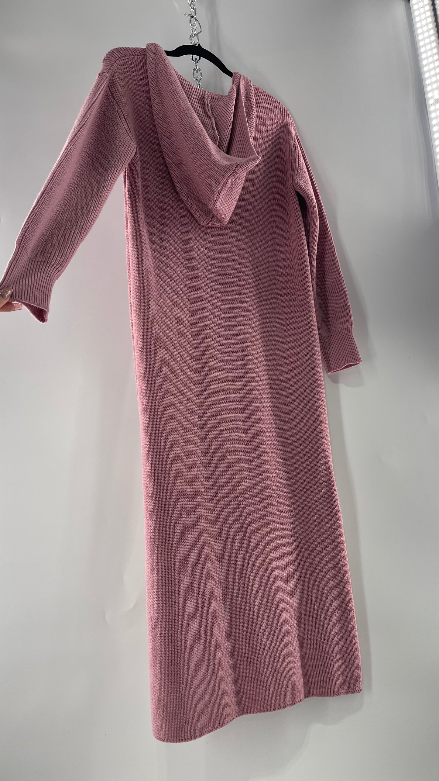 Free People Dusty Pink/ Mauve Full Length Knit Hoodie Snuggie Dress (S)