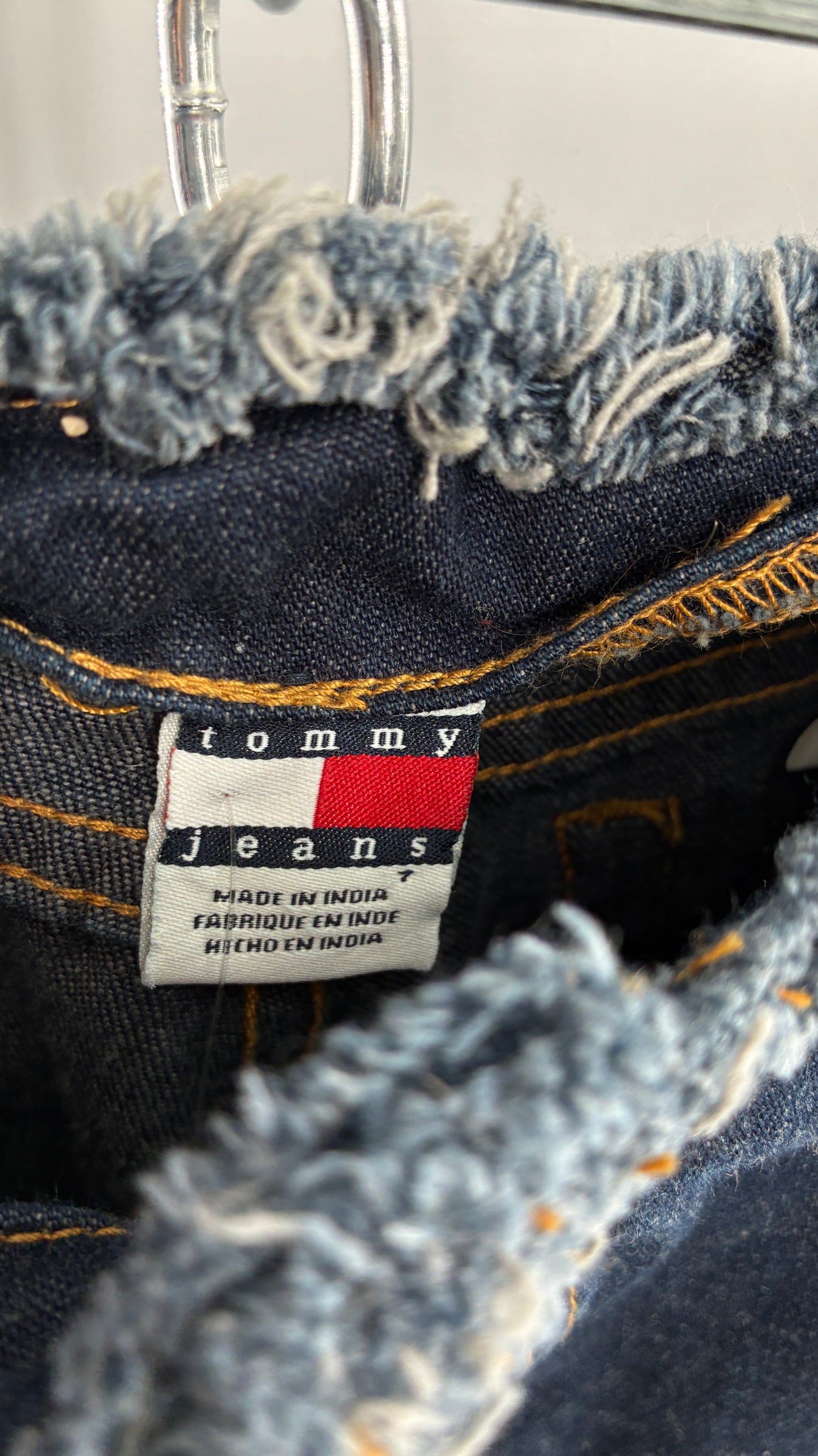 Vintage Tommy Hilfiger Low Rise Jeans with Frayed Waist Lined in Red Sequins (7)