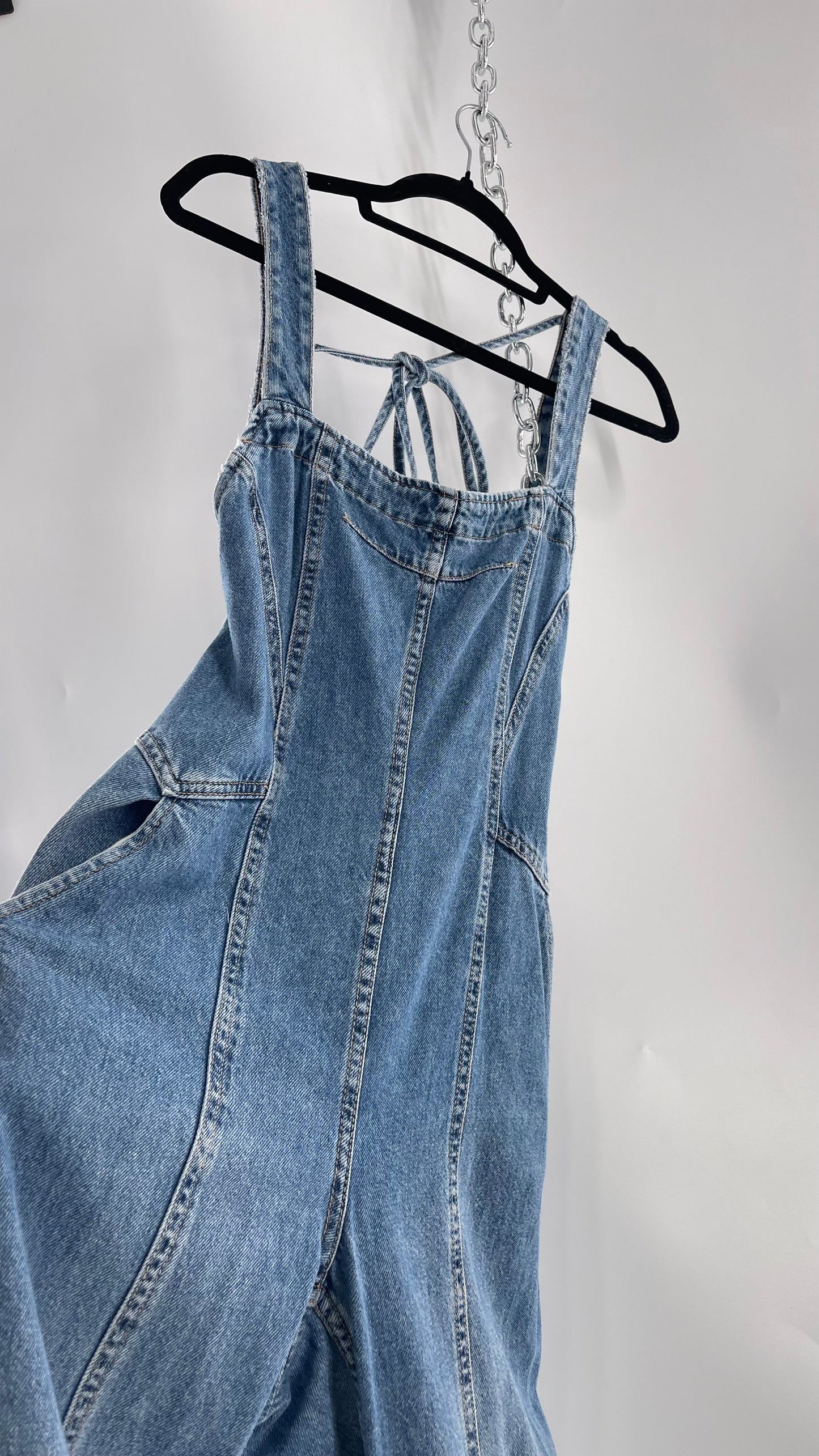Free People Denim Backless Wide Leg Jumpsuit with Tags Attached (Small)