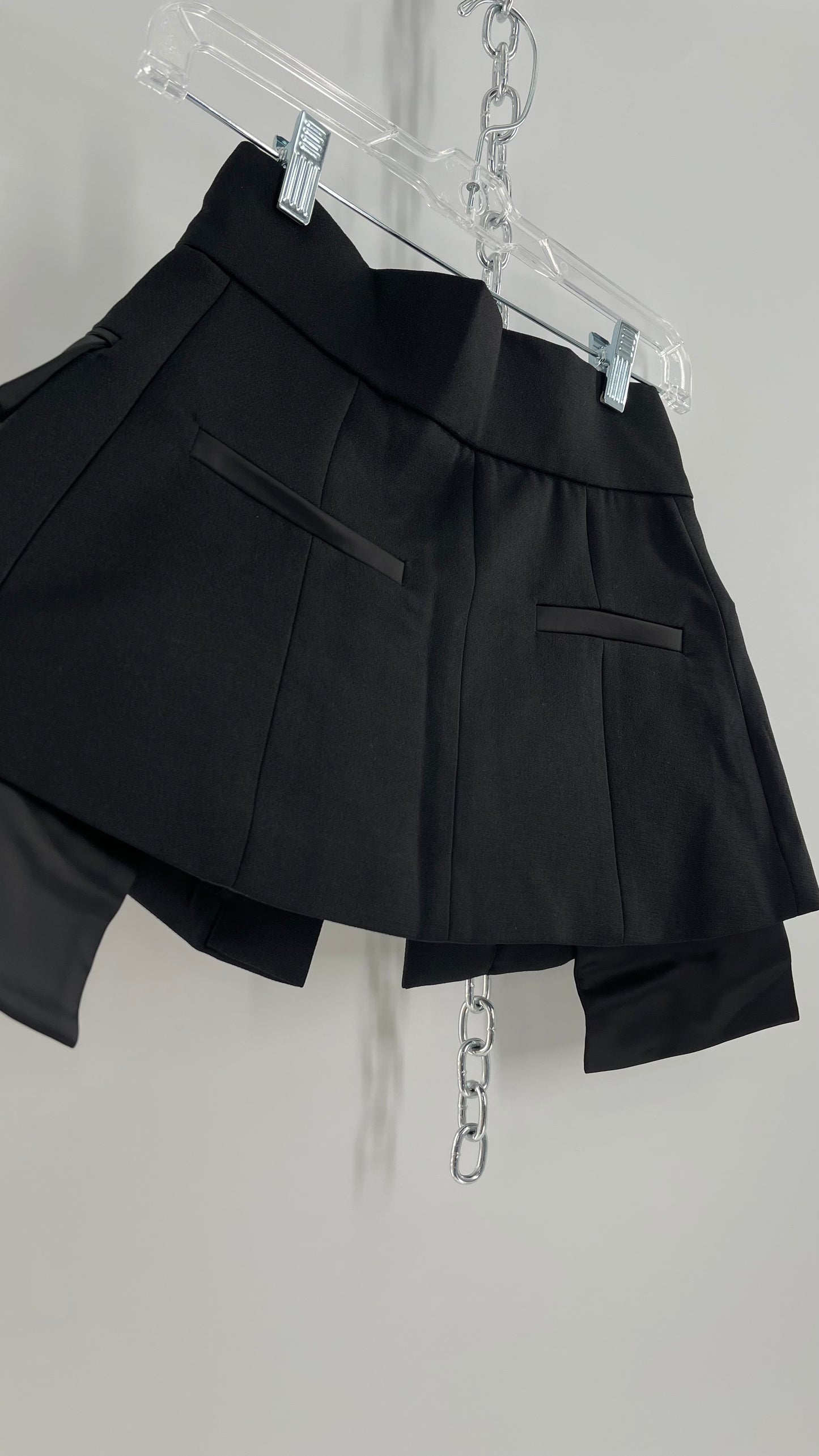 Black Skirt Belt Covered in Crystal Embellishments with Satin Flap Pockets (Medium)