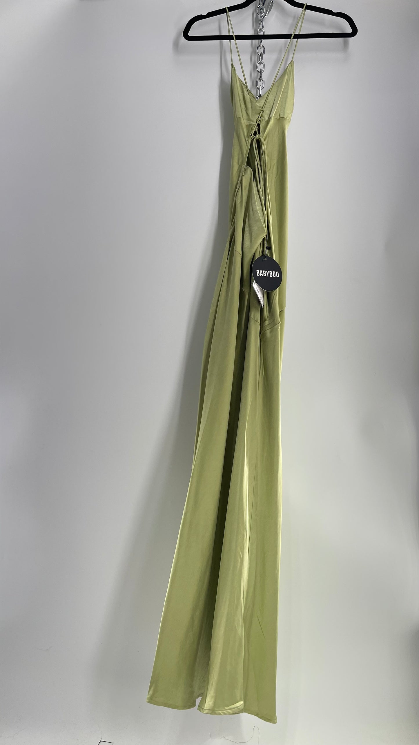 BABYBOO Isobel Sage Green Side Slit, Open Tie Up Back Gown (M)