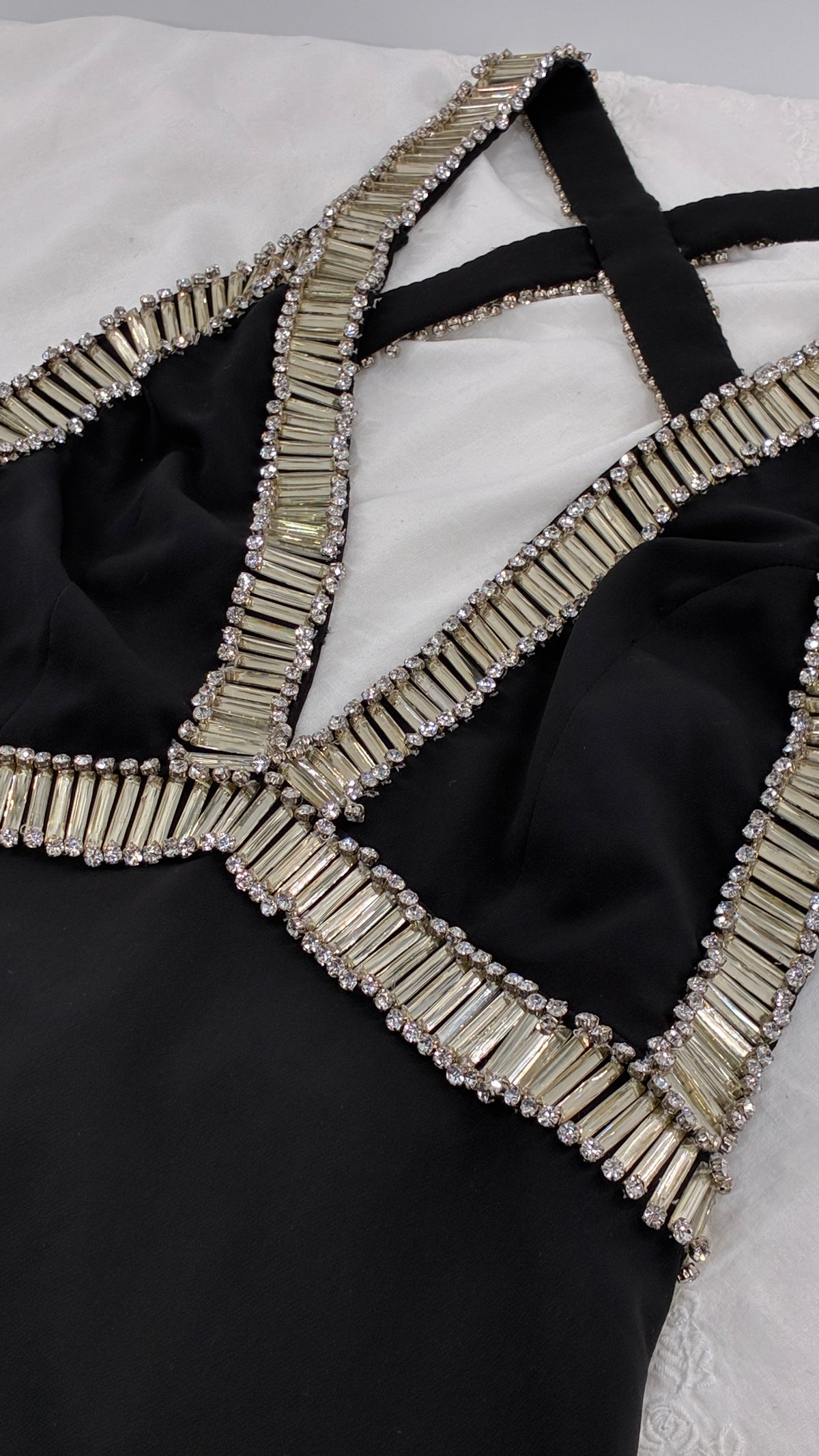 Vintage NBD Black Halter Dress Lined in Oversized Stones and Crystals (Small)