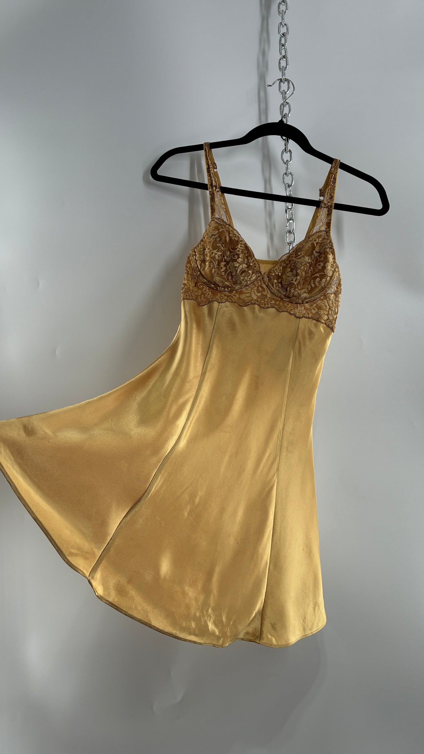 Vintage Victoria’s Secret Gold Mini Dress with Lace Underwire Bustier (XS)