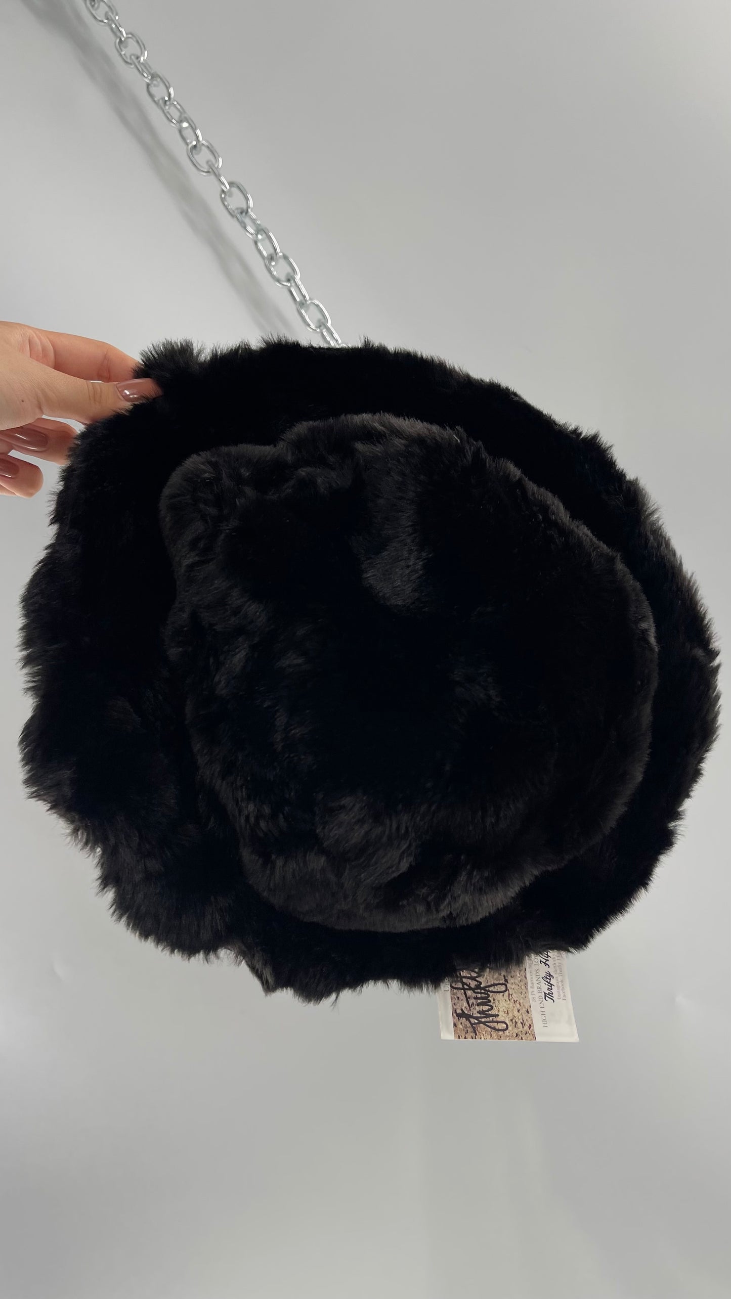 Vintage Black Fluffy Furry Reversible Bucket Hat