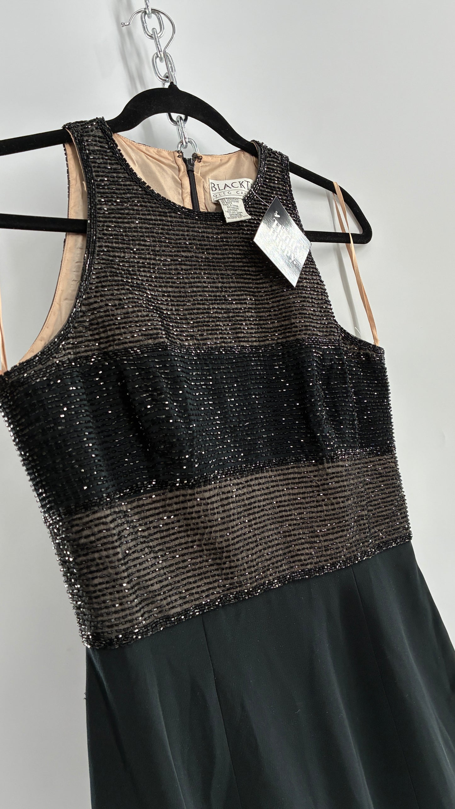 Deadstock Vintage BLACKTIE Oleg Classini Black and Nude Beaded Bodice Dress (10)