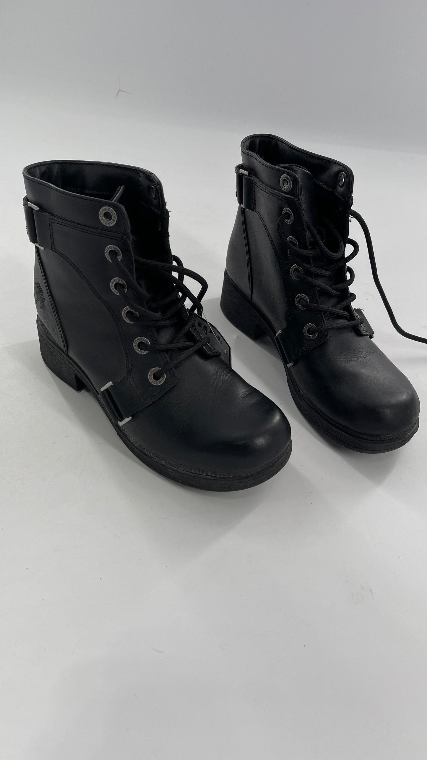 Harley Davidson Black Leather Combat Boots (8.5)