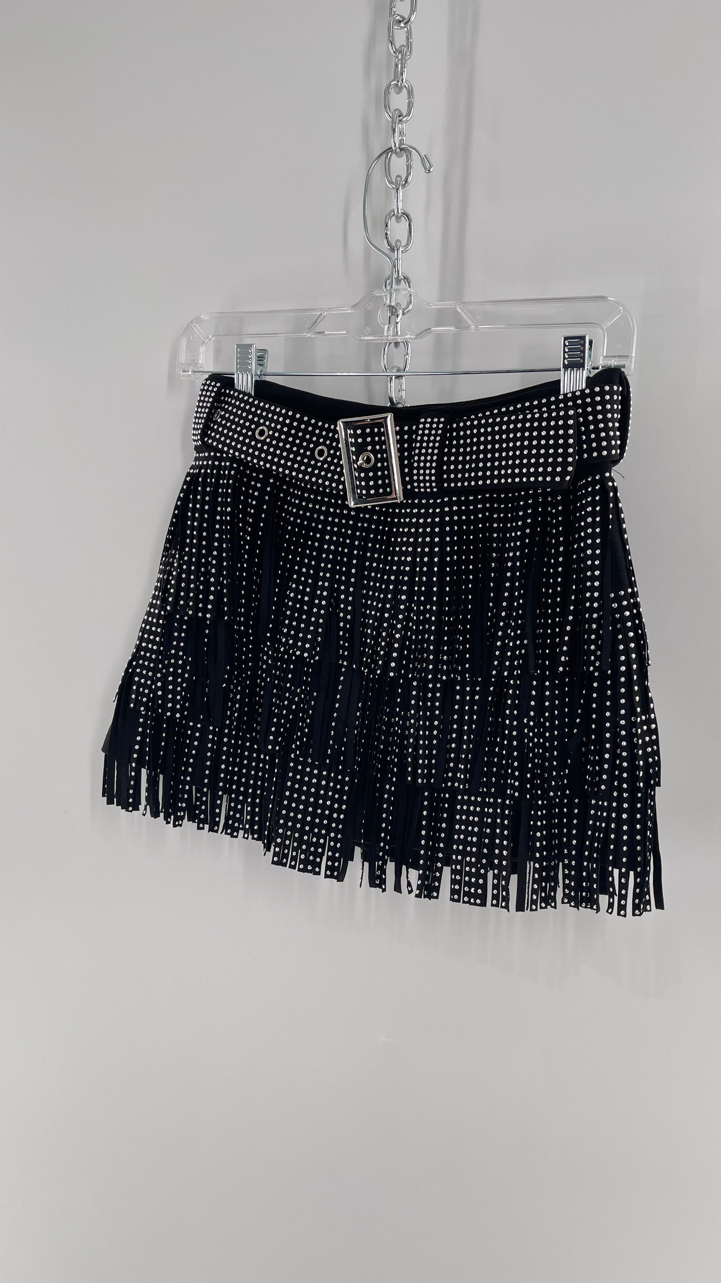 Altar’d State Black Belted Studded Fringe Mini Skirt with Tags Attached (Small)