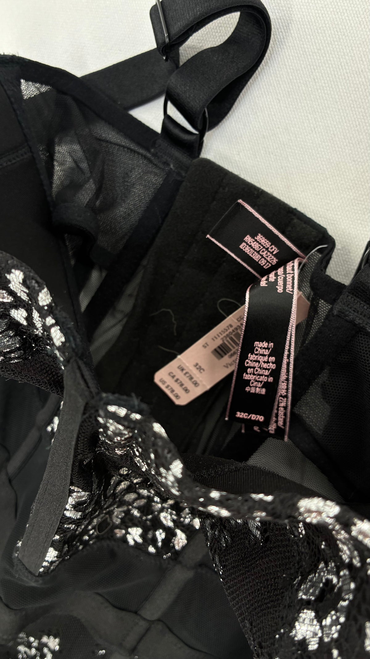 Deadstock Vintage VICTORIA’S SECRET Black and Silver Mesh, Lace Corset with Tags Attached (32C)