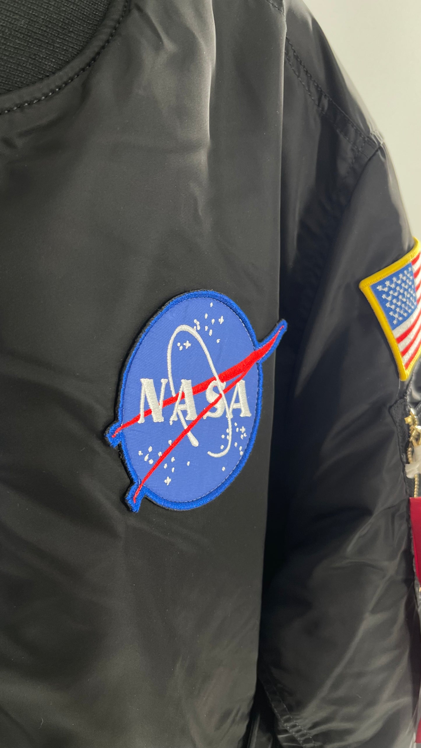 NASA Black Bomber Jacket with Tons of Patches Never Worn with Tags (XXL)