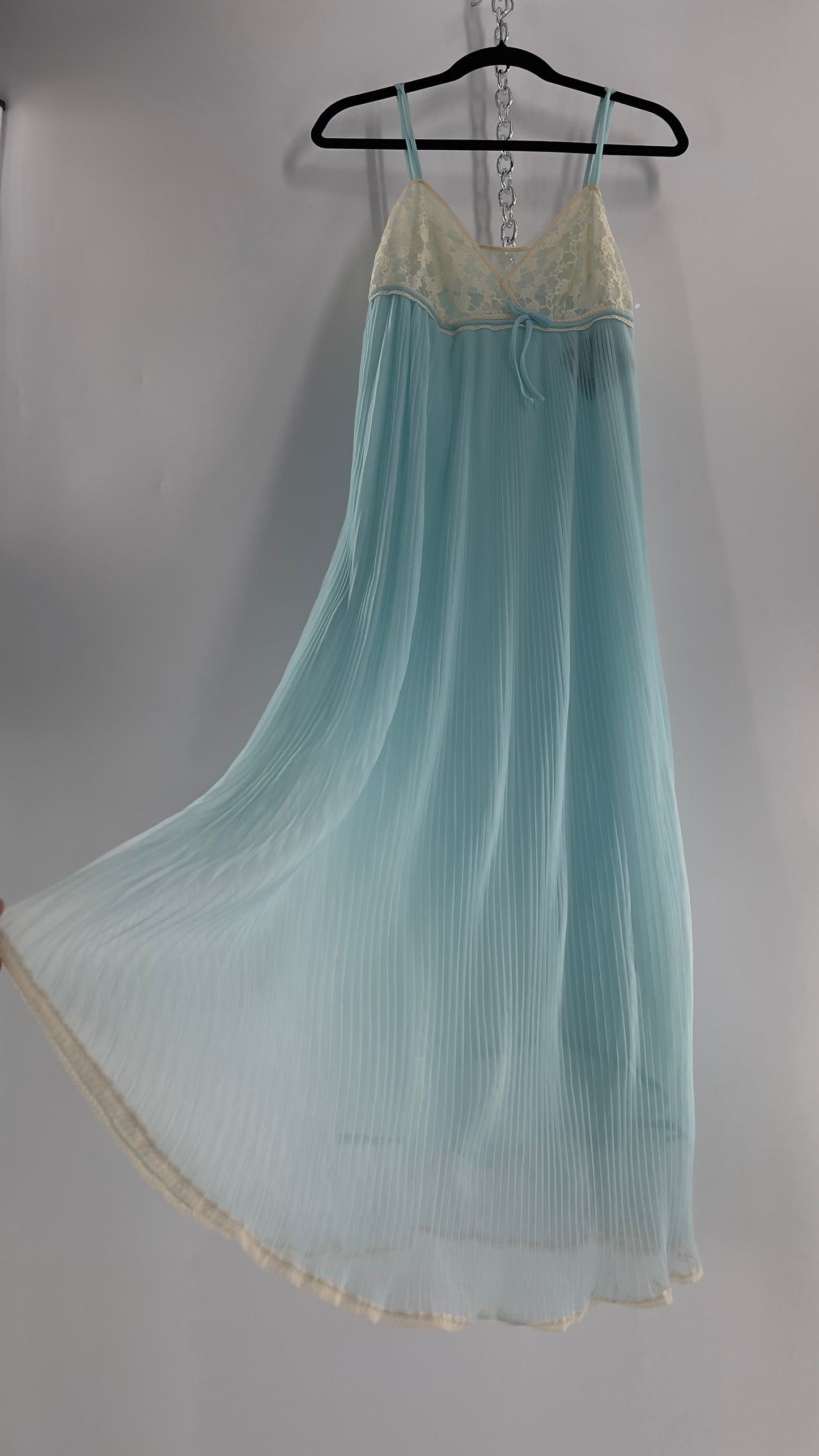 Vintage 1960s Baby Blue Nightgown Maxi Dress (Small)