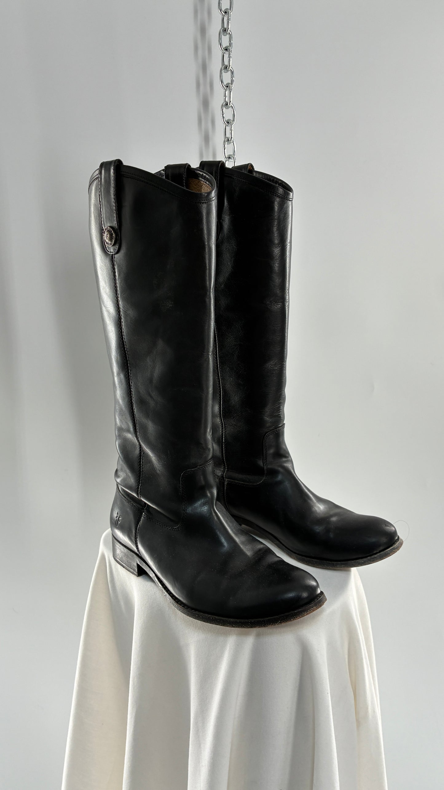 Vintage FRYE Melissa Tall Black Leather Button Boot Made in Mexico (7.5)