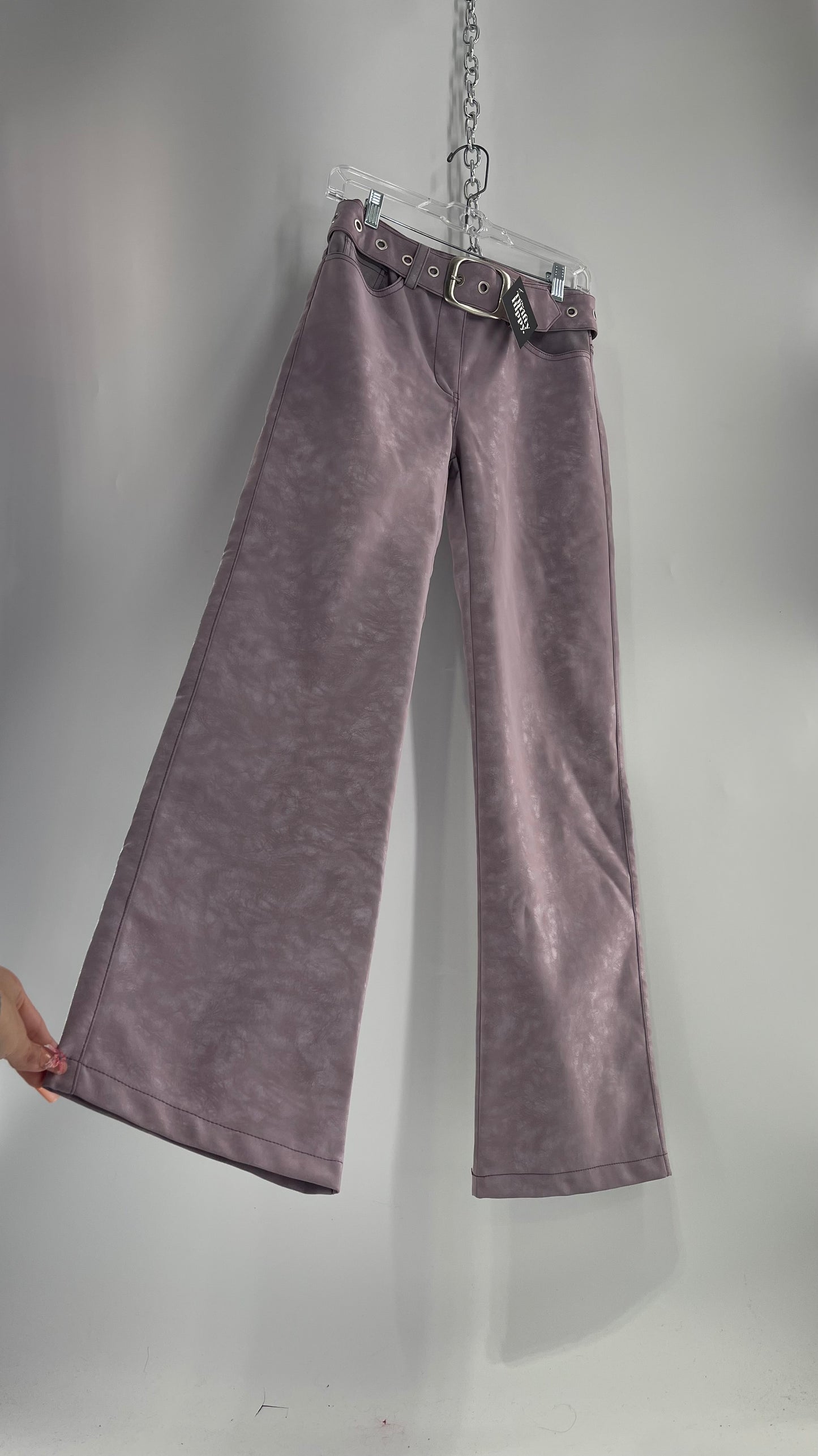 I.AM.GIA Faux Leather Lilac Textured Kickflares with Grommet Belt (XS)