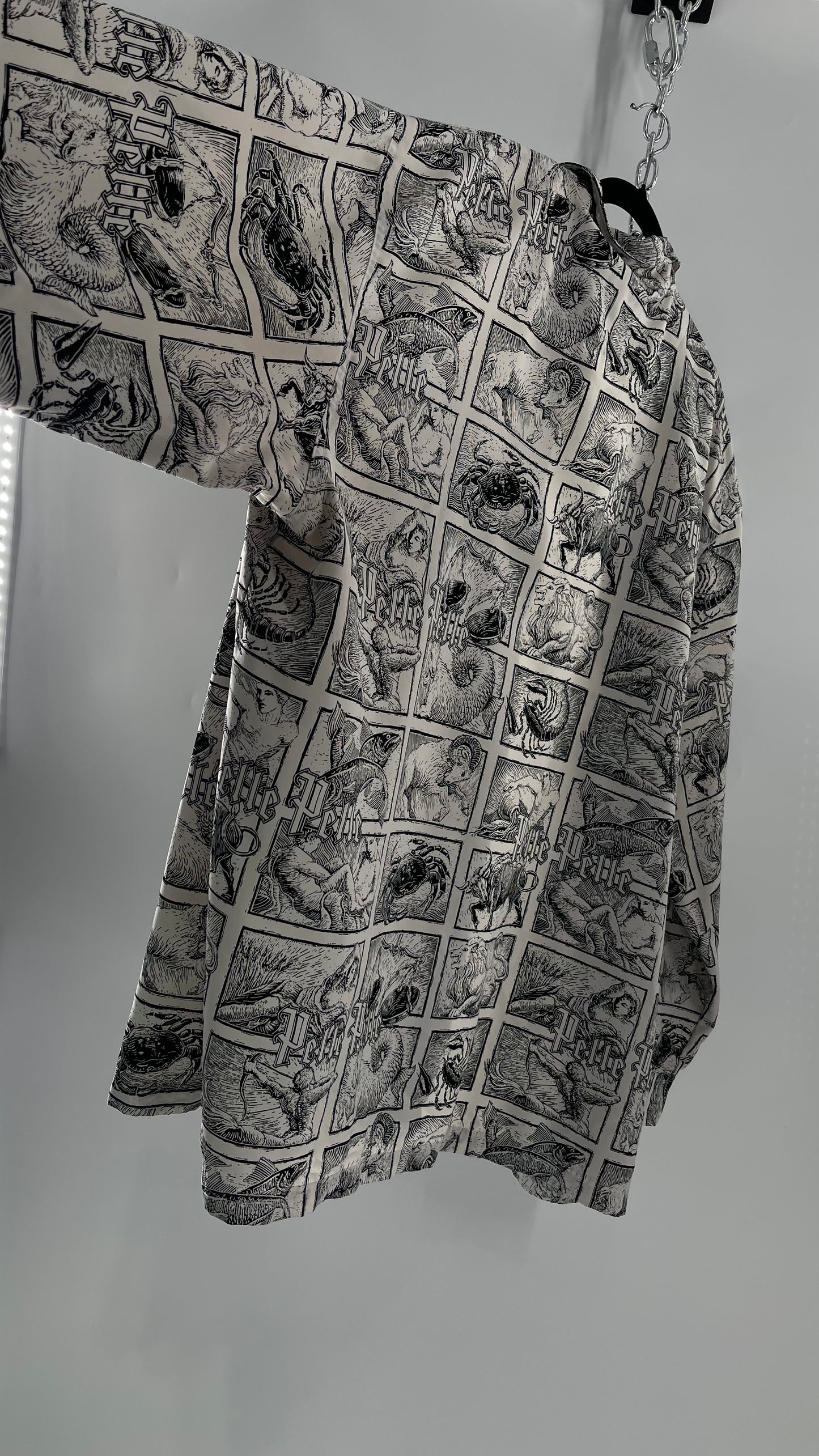 Extremely Rare Vintage PELLE PELLE Zodiac Astrology Comic Strip Graphic Long Sleeve Button Up (3X)