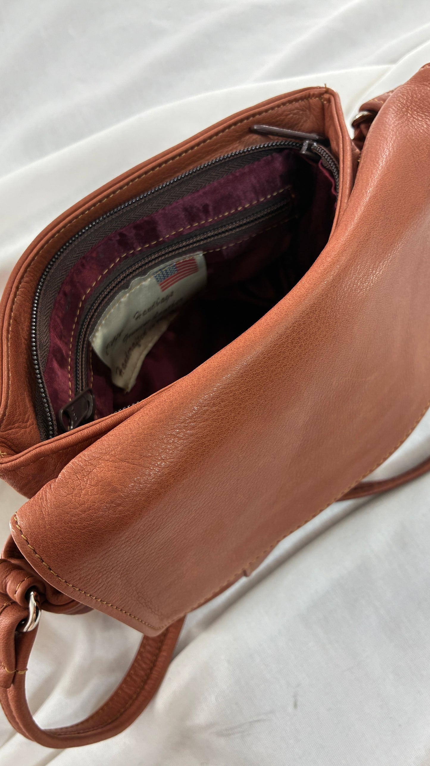 ELIE Genuine Leather Tulip Jr Handbag with Multiple Sections and Zippered Pockets