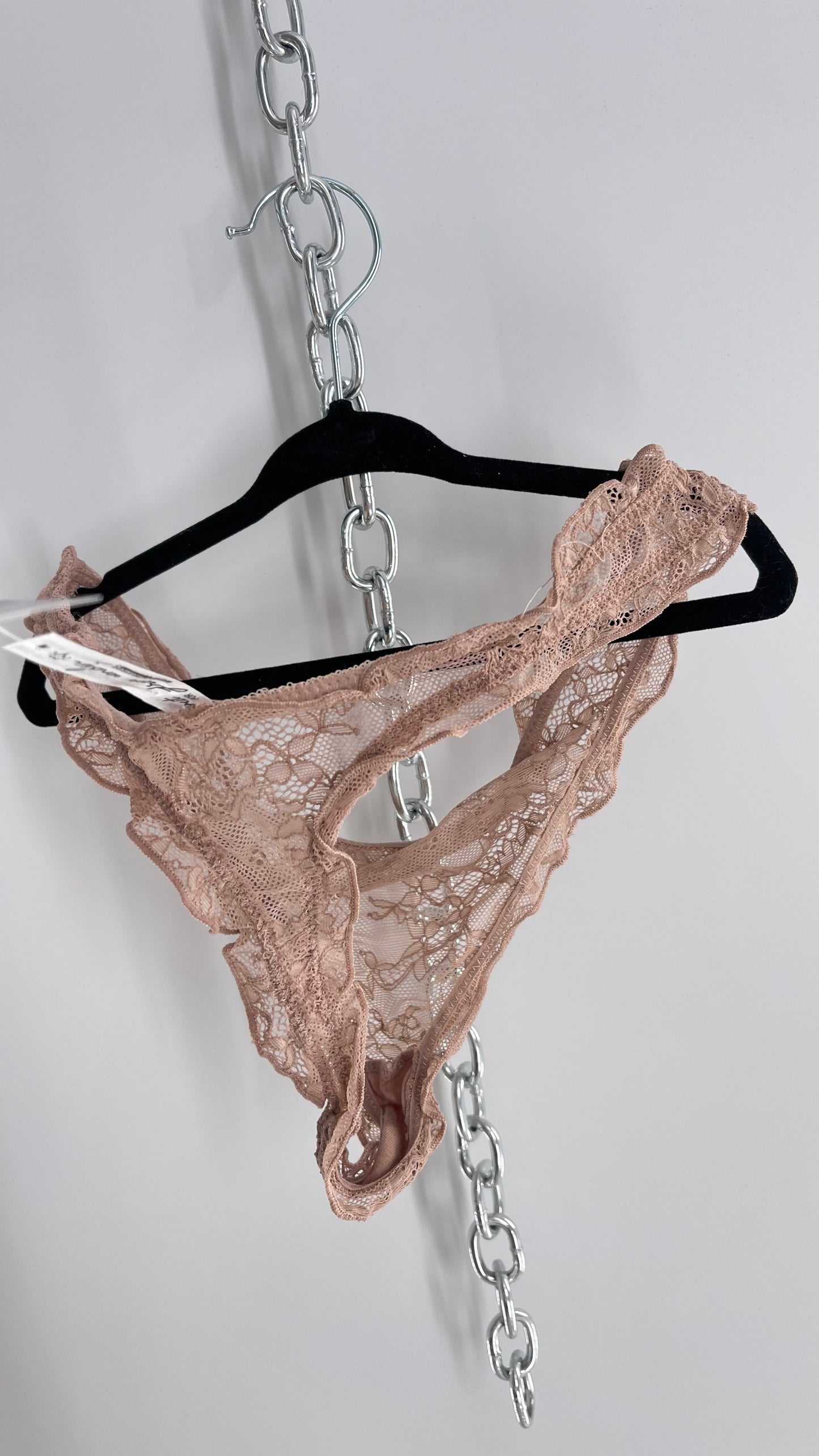 Urban Outfitters Nude Neutral Lace Thong Panty (Medium)