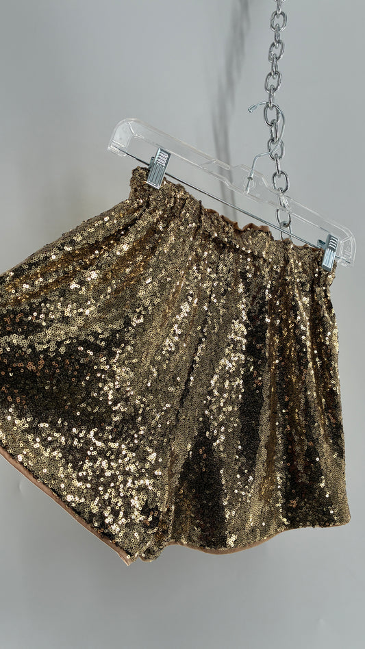 Gold Sequin Shorts with Tan Mesh Lining (Small)