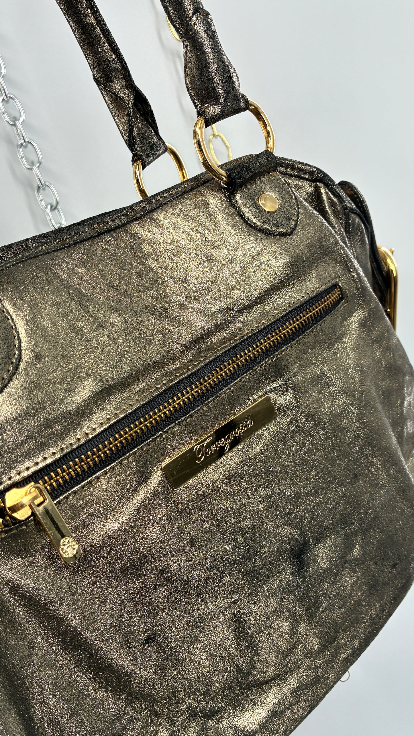 Vintage TORREGROSSA Metallic Gold Bag with Pocketed Front and Gold Hardware