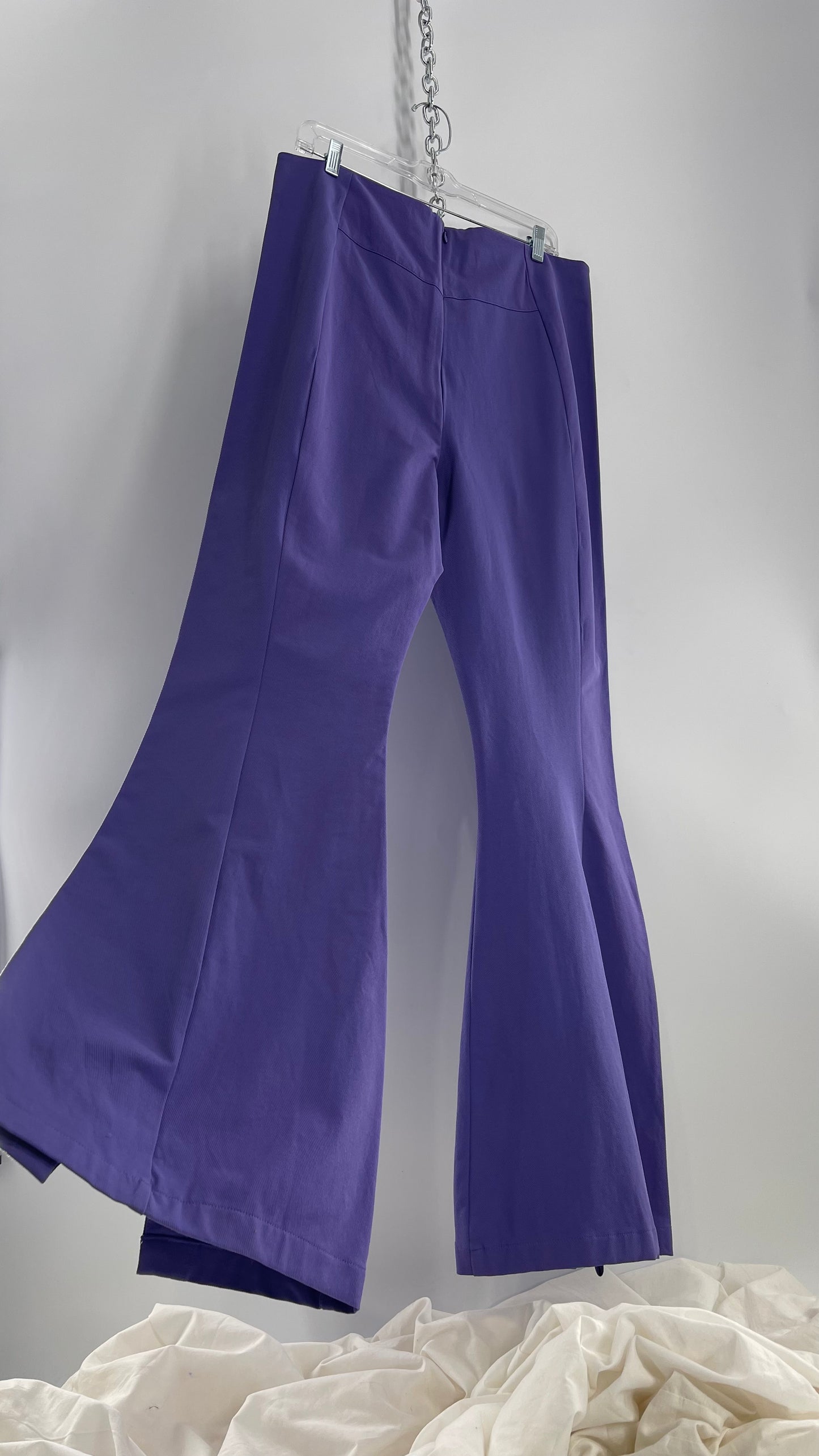 Free People Purple Flares with Pleated Front, Pointed Back Stitching, and Vented Hem (XL)