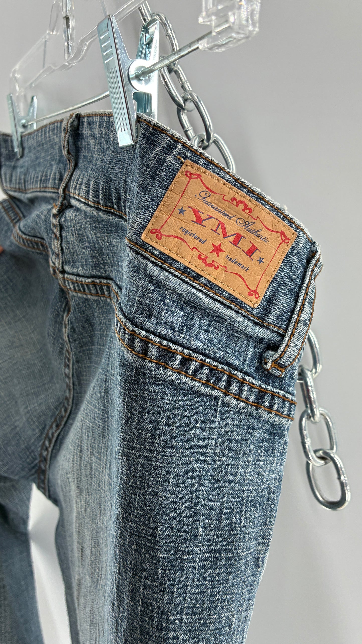 Vintage Pocket Side Low Rise, Kick Flare Jeans with Side Button Closure YMI (11)