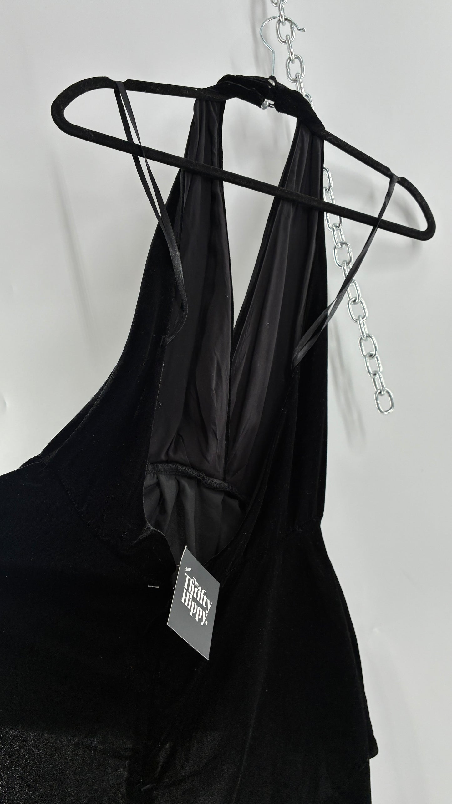 Free People Black Velvet Backless Halter (Small)