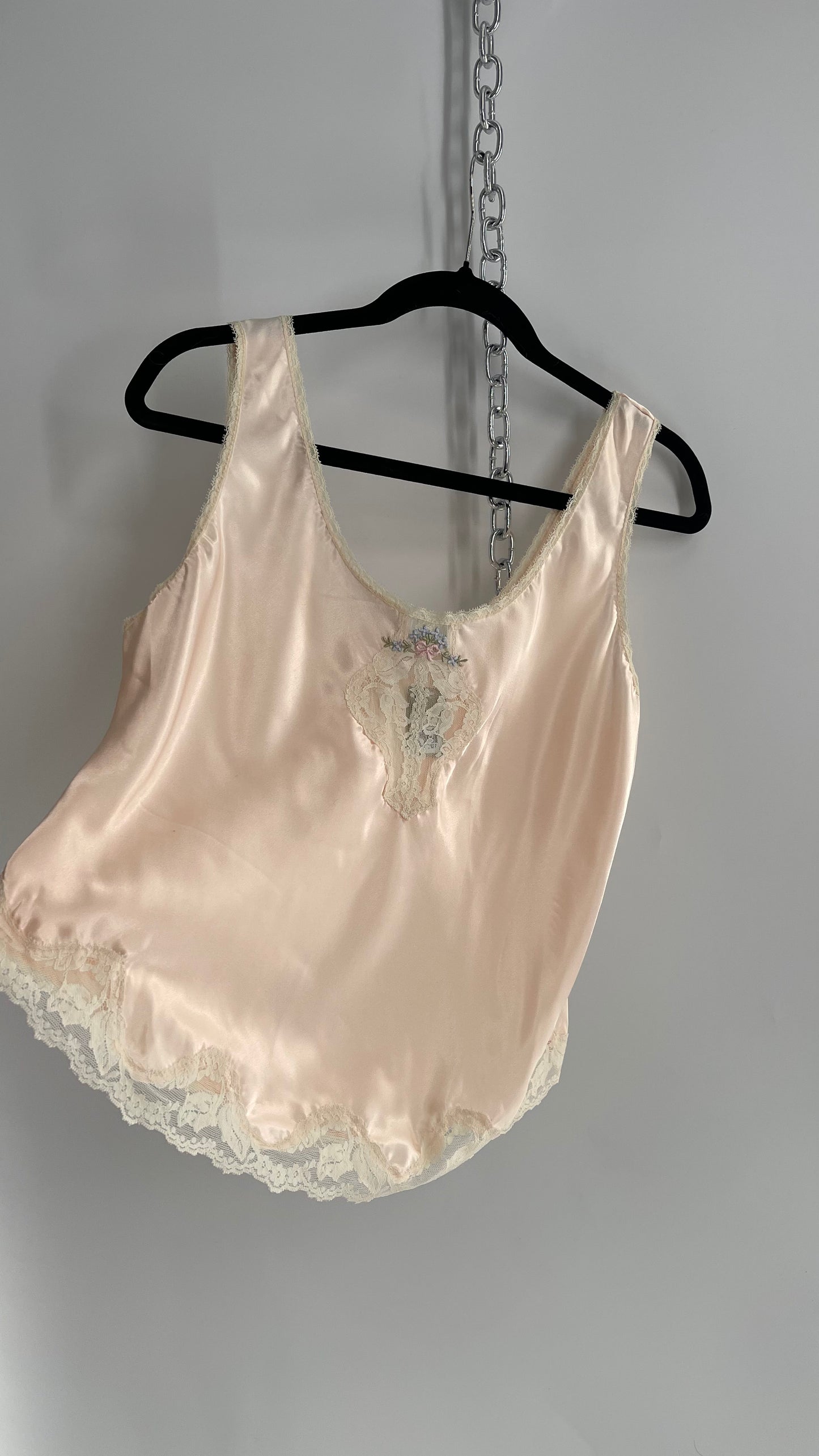 Vintage Amoretta Baby Pink Lace Trim Camisole (Medium)