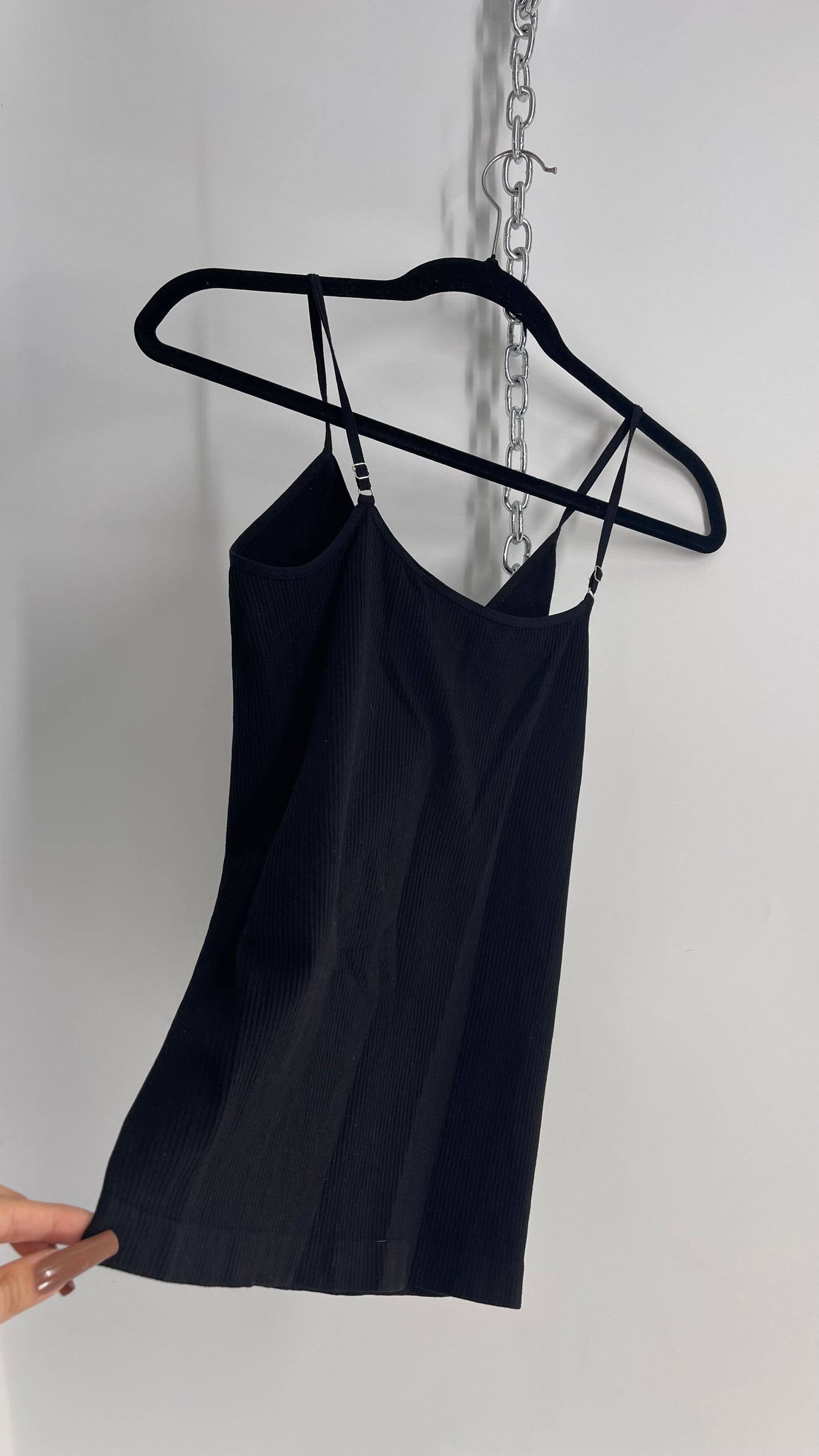 Free People Black Ribbed Lace Up Tank (XS/S)