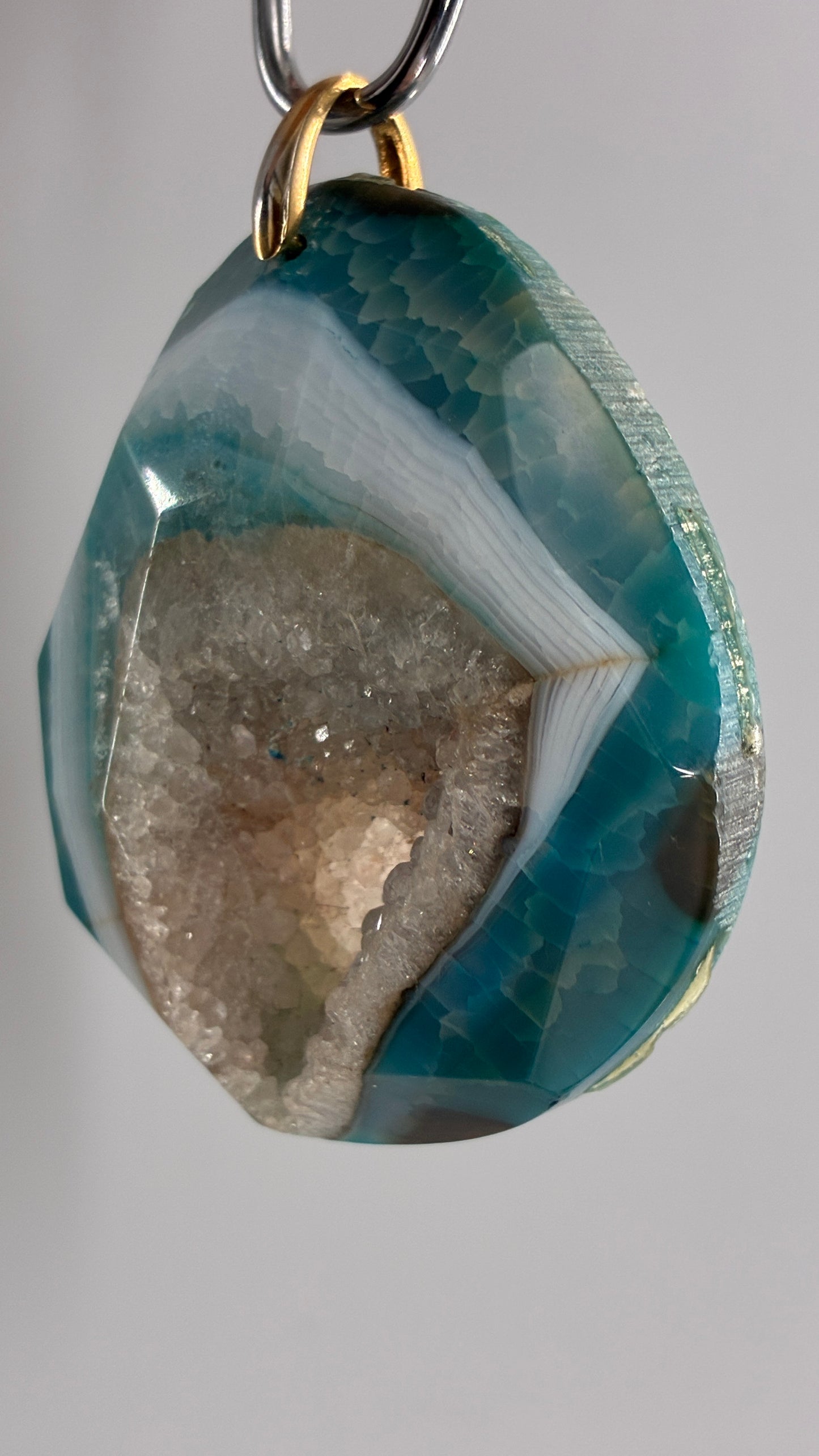 Vintage Large Blue Agate Stone Pendant