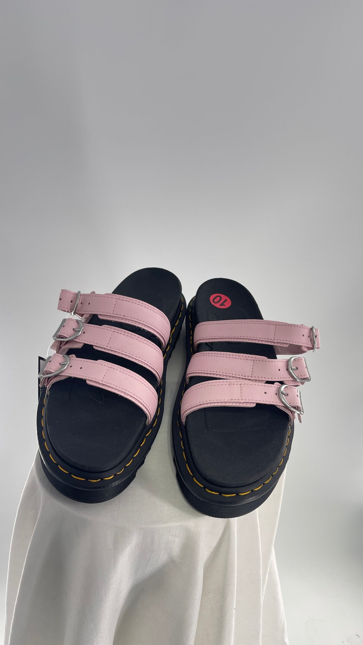 Dr. Martens Baby Pink Strappy Platform Sandal with Heavy Metal Buckle (10)