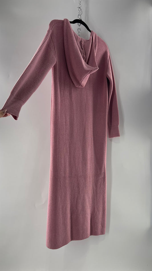 Free People Dusty Pink/ Mauve Full Length Knit Hoodie Snuggie Dress (S)