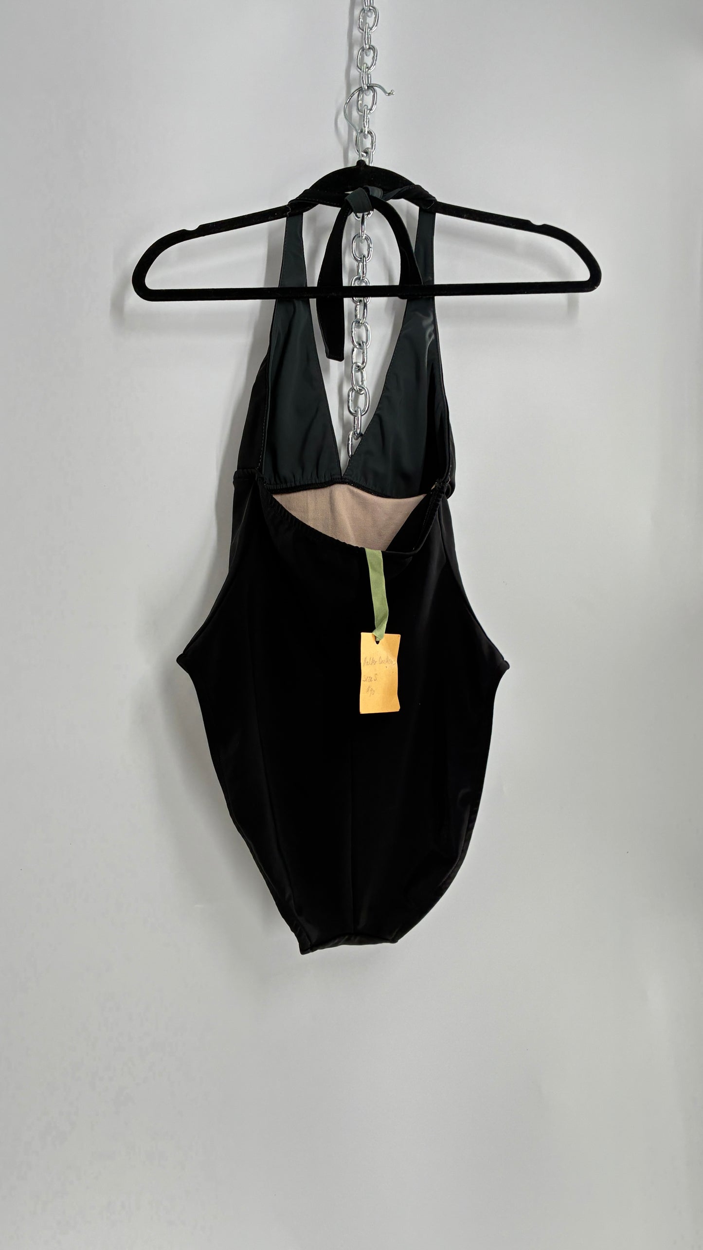 Vintage Black Handmade Retro Style Halter Thick Swimsuit (Small)