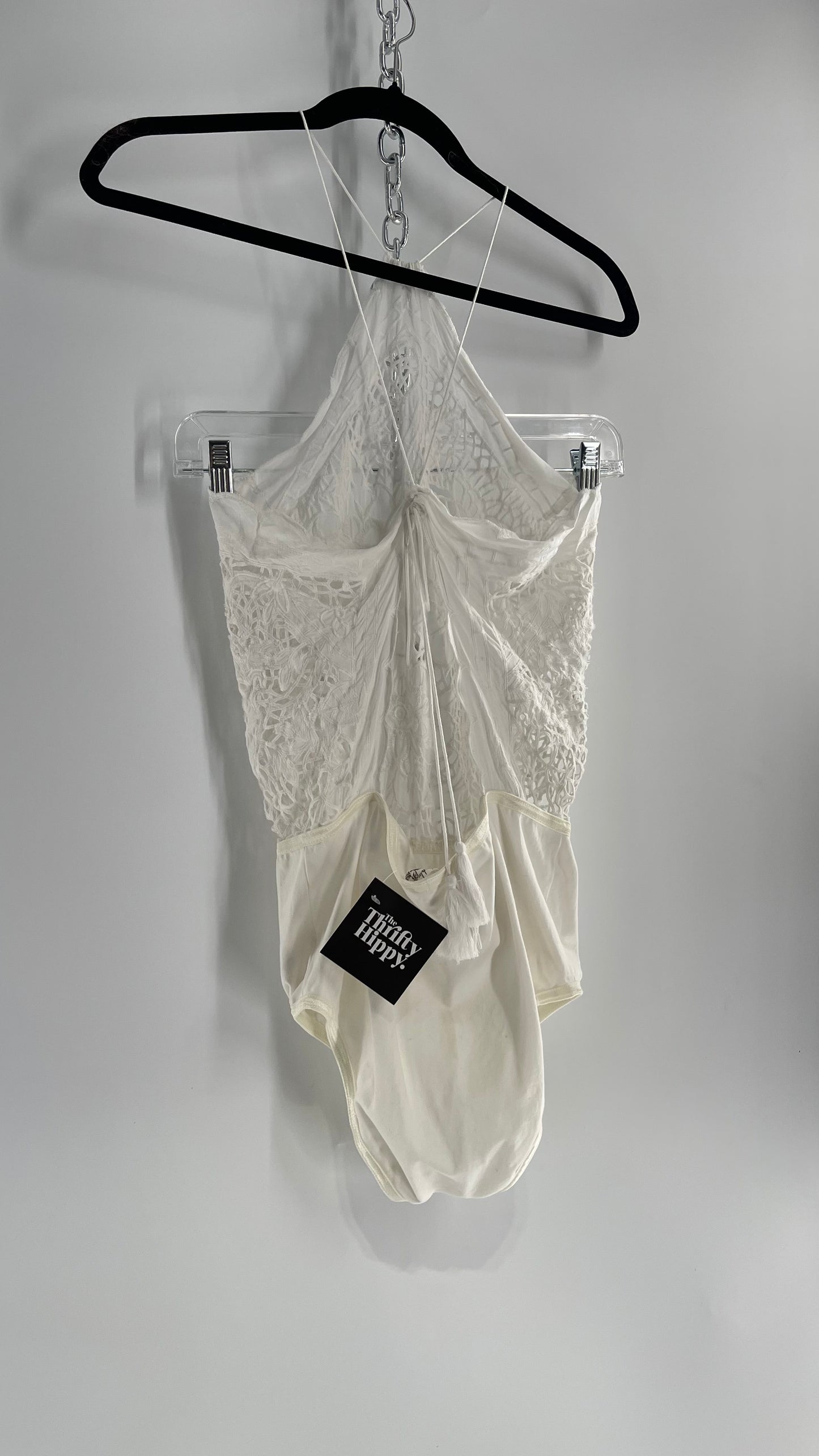 Intimately Free People White Eyelet Lace Open Back Bodysuit (Medium)